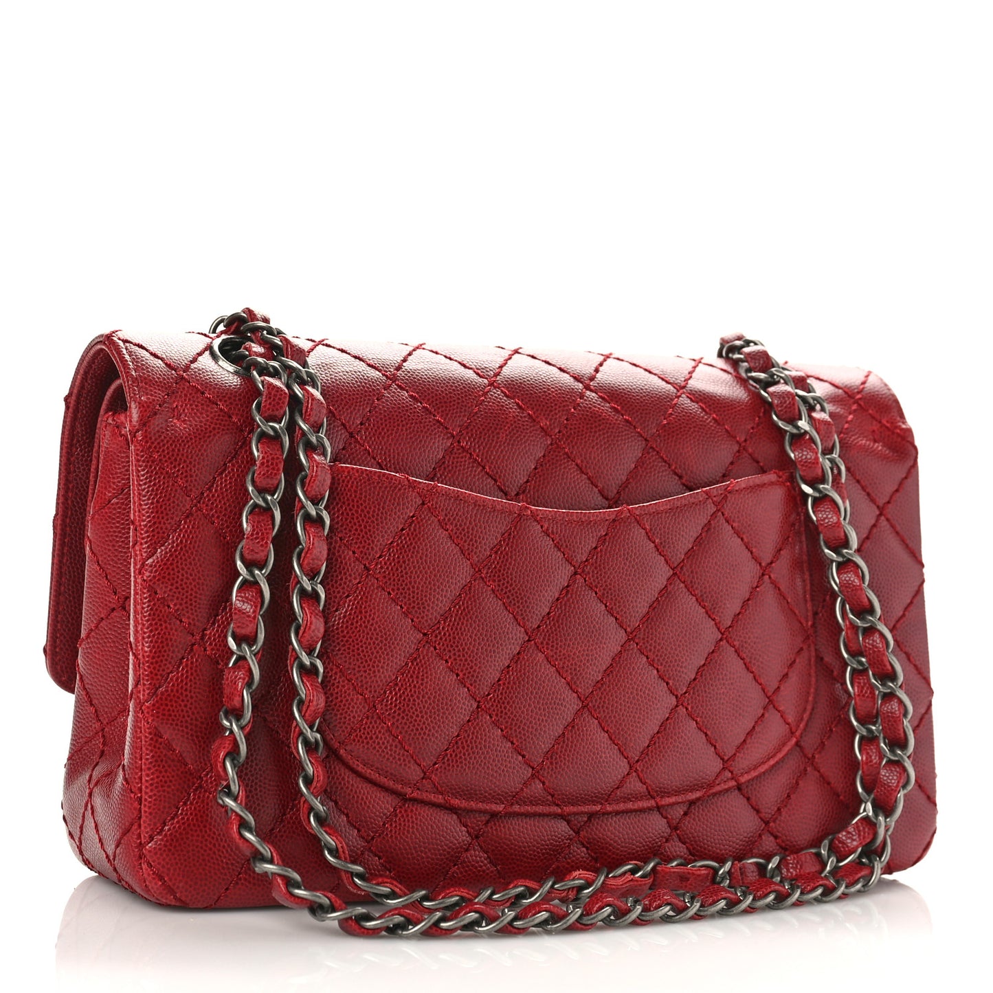 Caviar Quilted Medium Double Flap Dark Red