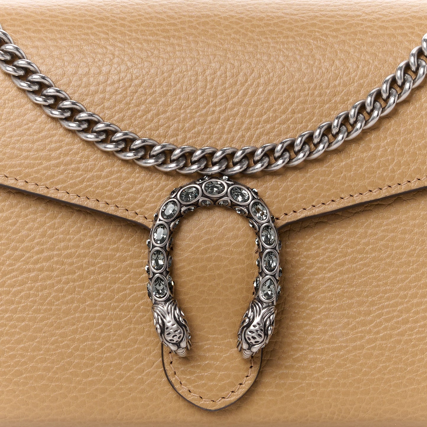 Dollar Calfskin Crystal Mini Dionysus Chain Wallet Natural Tan Black Diamond