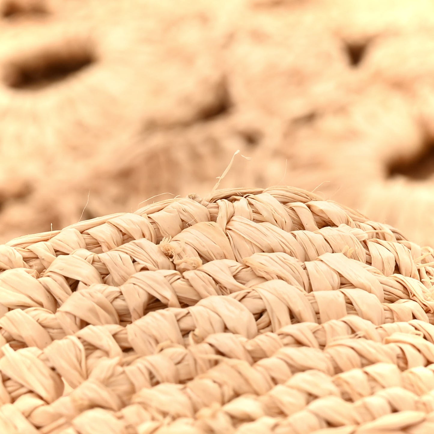 Raffia Crochet Slit Tote Bag Natural Tan