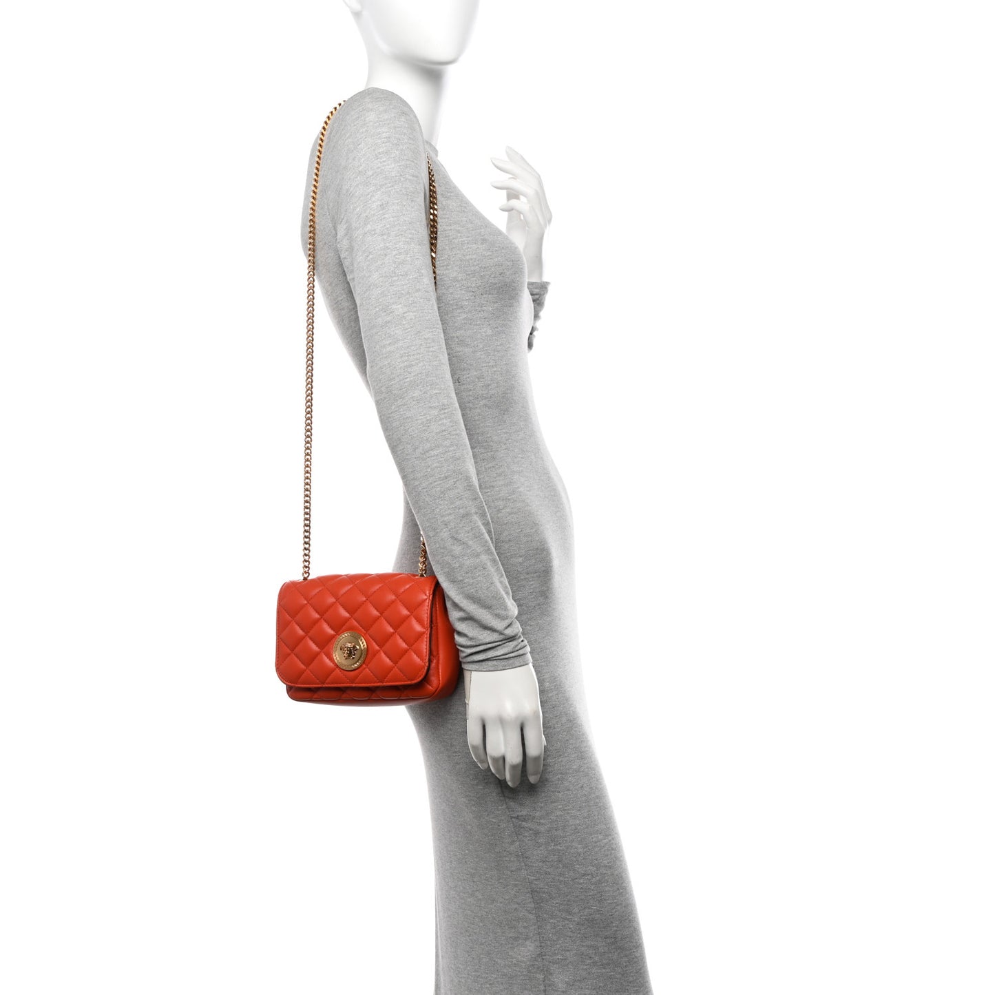 Nappa Quilted Small Medusa Chain Crossbody Dark Orange