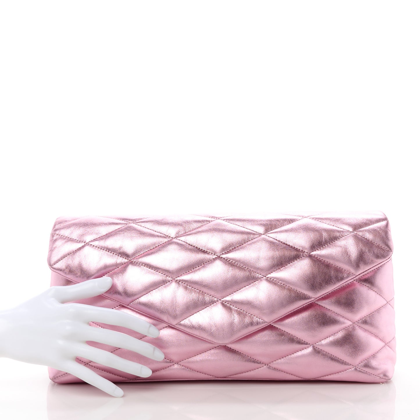 Metallic Lambskin Quilted Sade Puffer Envelope Clutch New Azalea