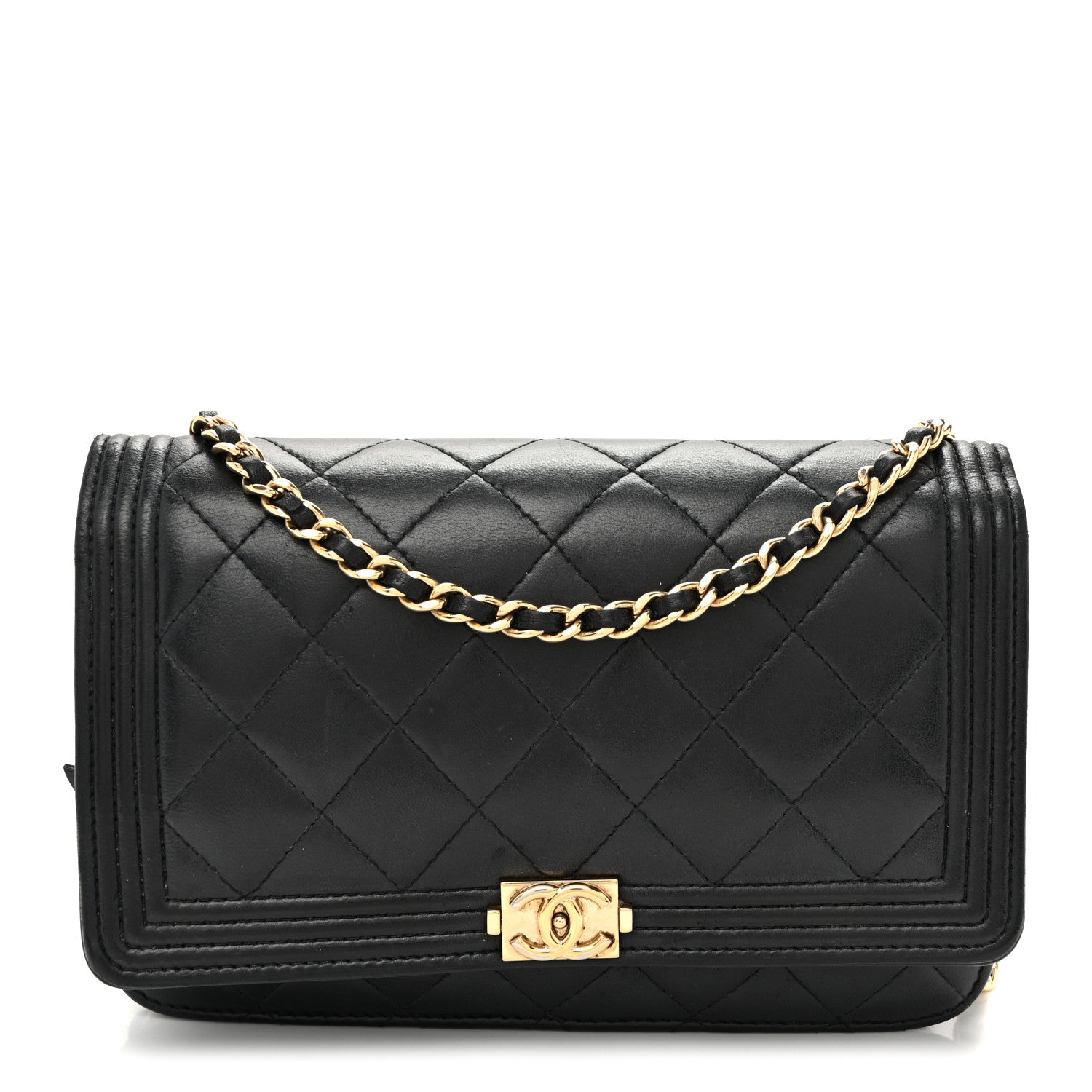 Chanel Lambskin Quilted Boy Wallet On Chain WOC Black 1924538
