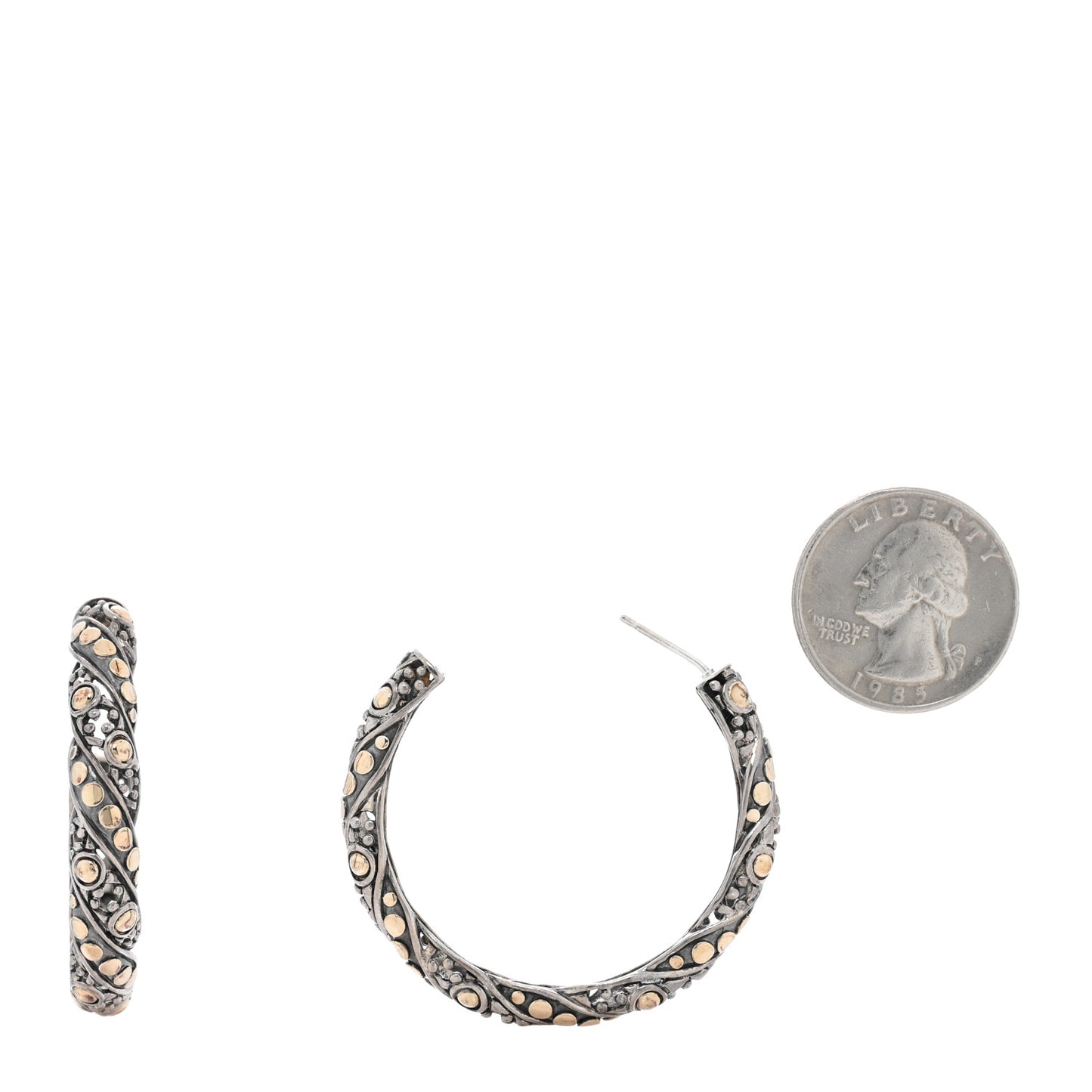 Sterling Silver 18K Yellow Gold Dot Jaisalmer Hoop Earrings