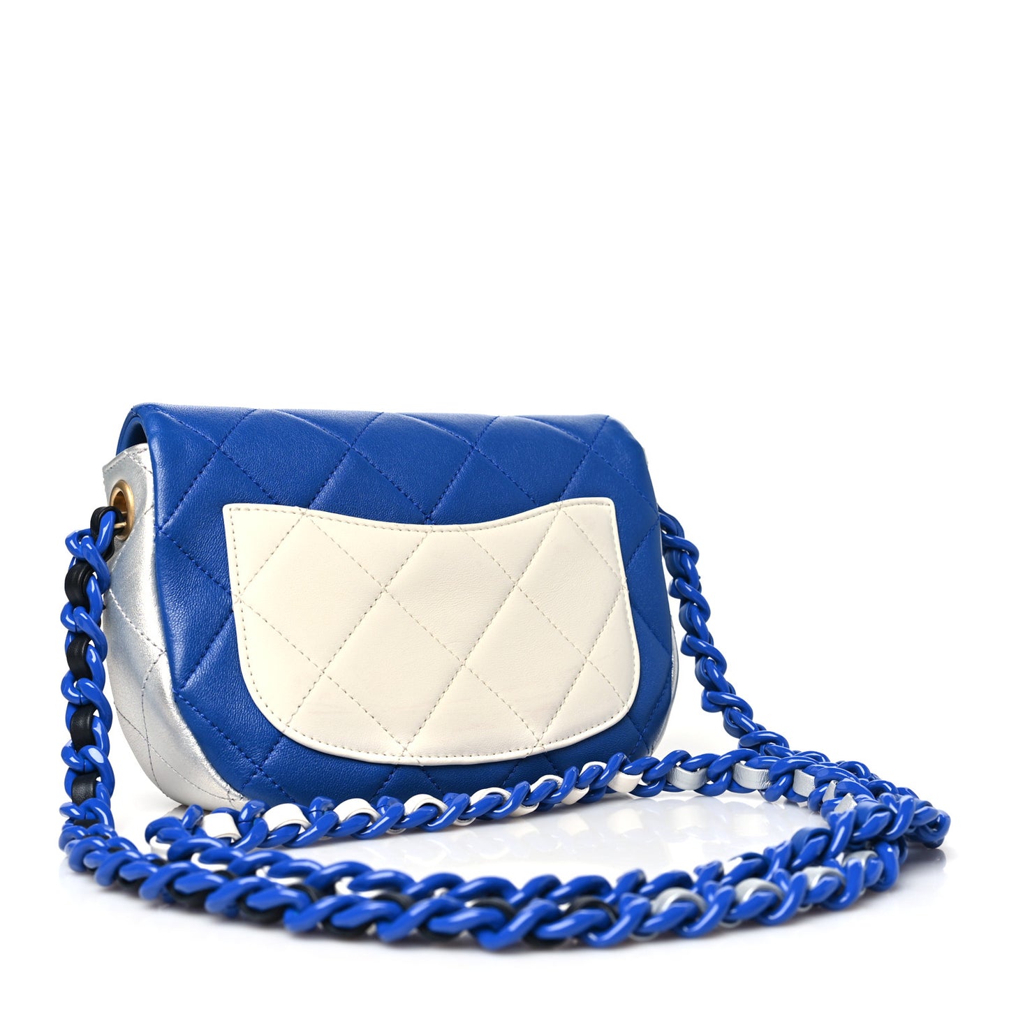 Lambskin Quilted Messenger Flap Blue Silver Black