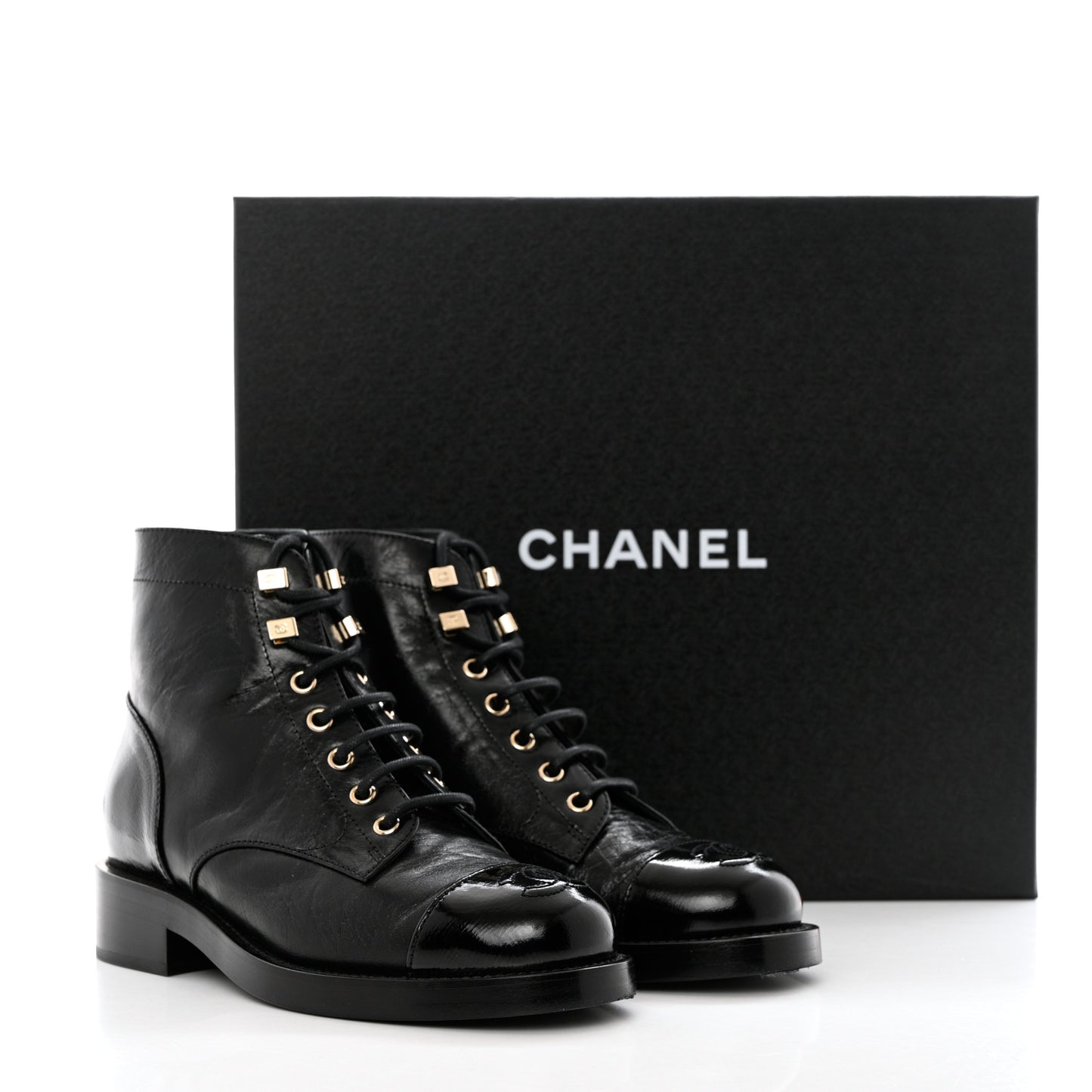 Crumpled Lambskin Shiny Calfskin Combat Boots 35 Black