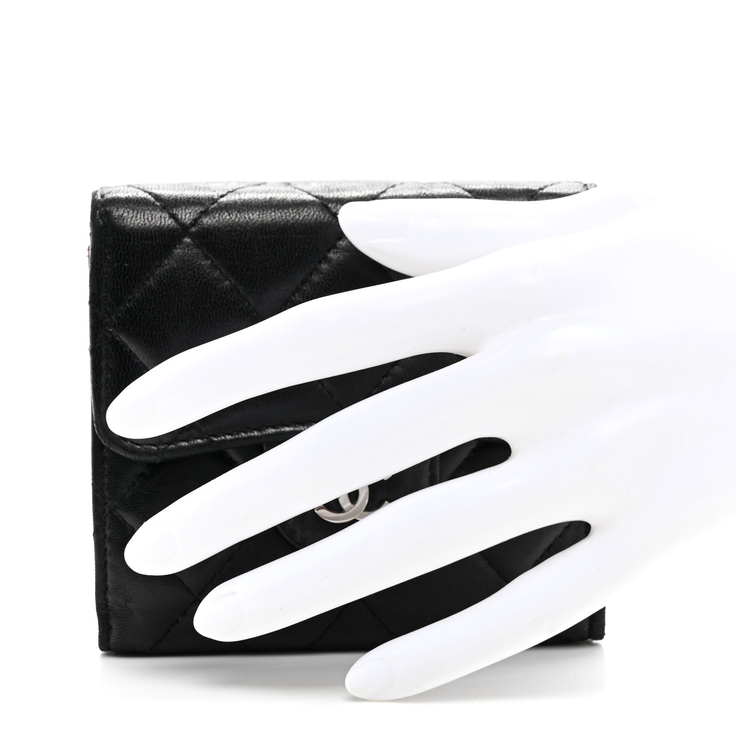 Lambskin Quilted Tri-Fold Flap Wallet Black