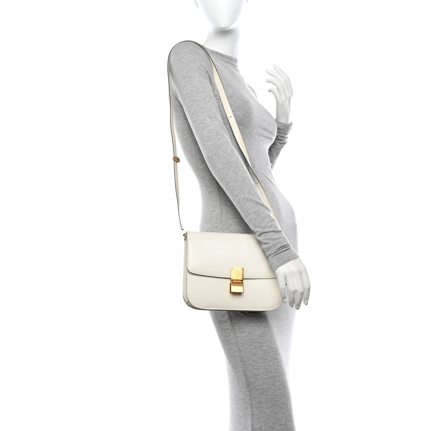 Spazzolato Calfskin Medium Classic Box Flap Bag White