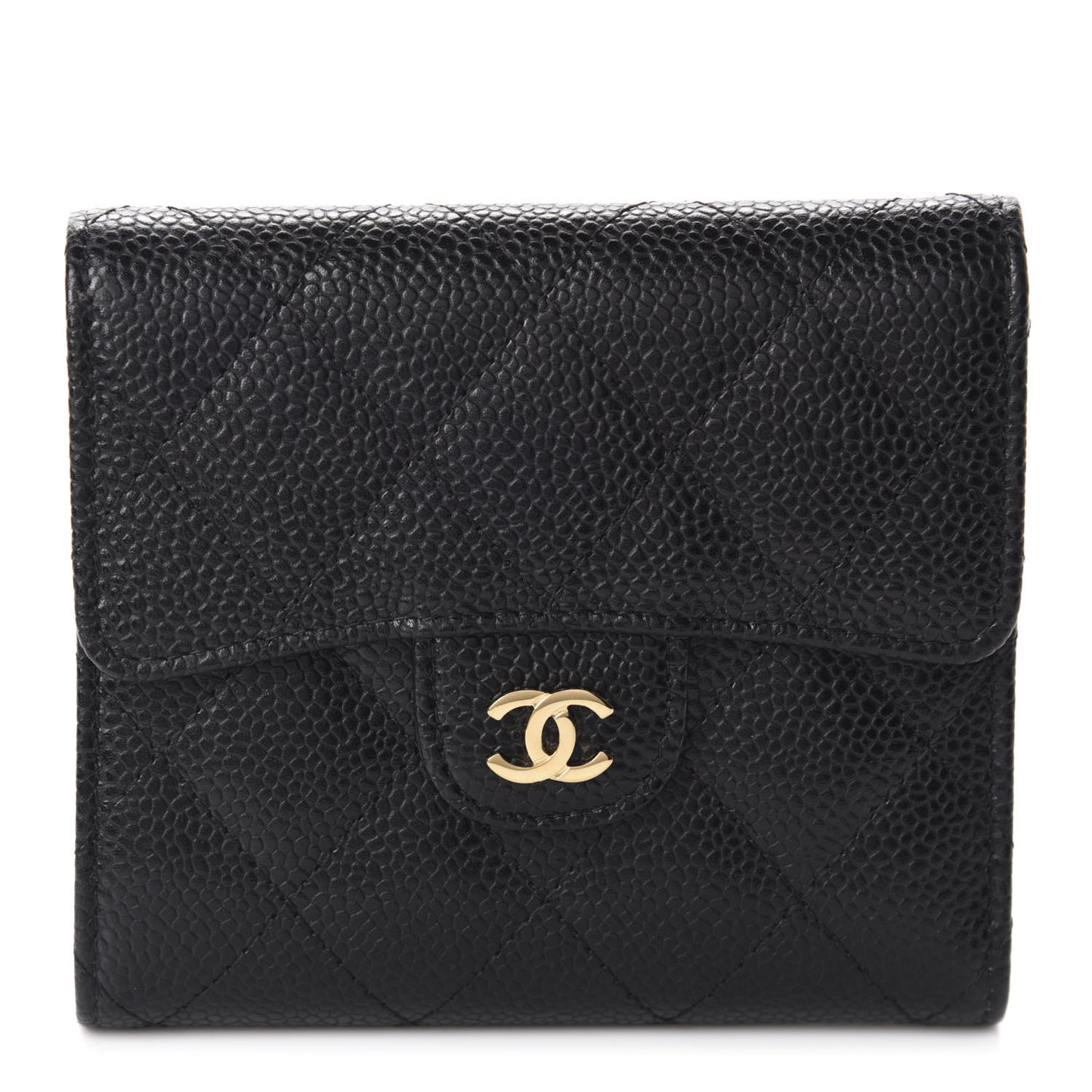 Caviar Quilted Compact Flap Wallet Black