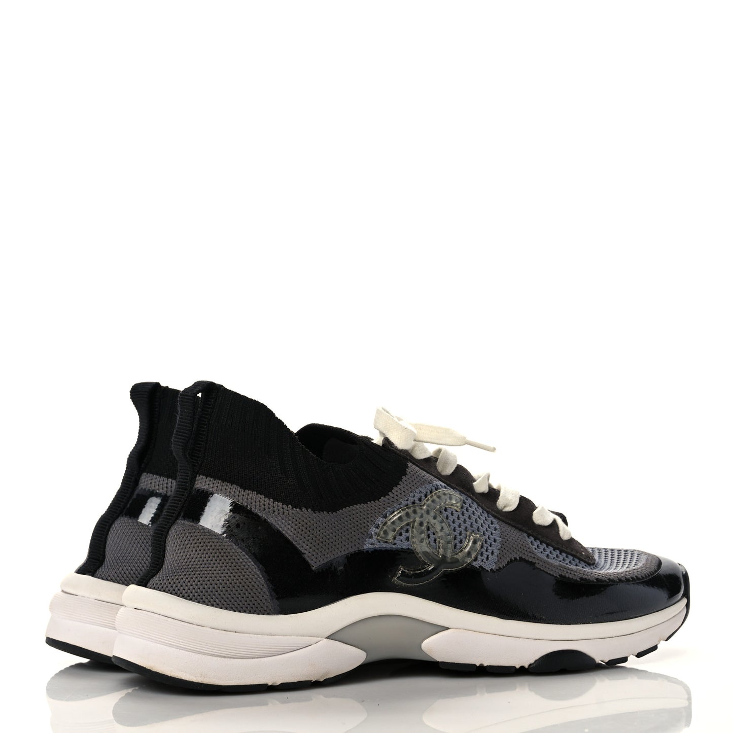 Fabric Suede Calfskin Stretch CC Sneakers 41 Black Grey