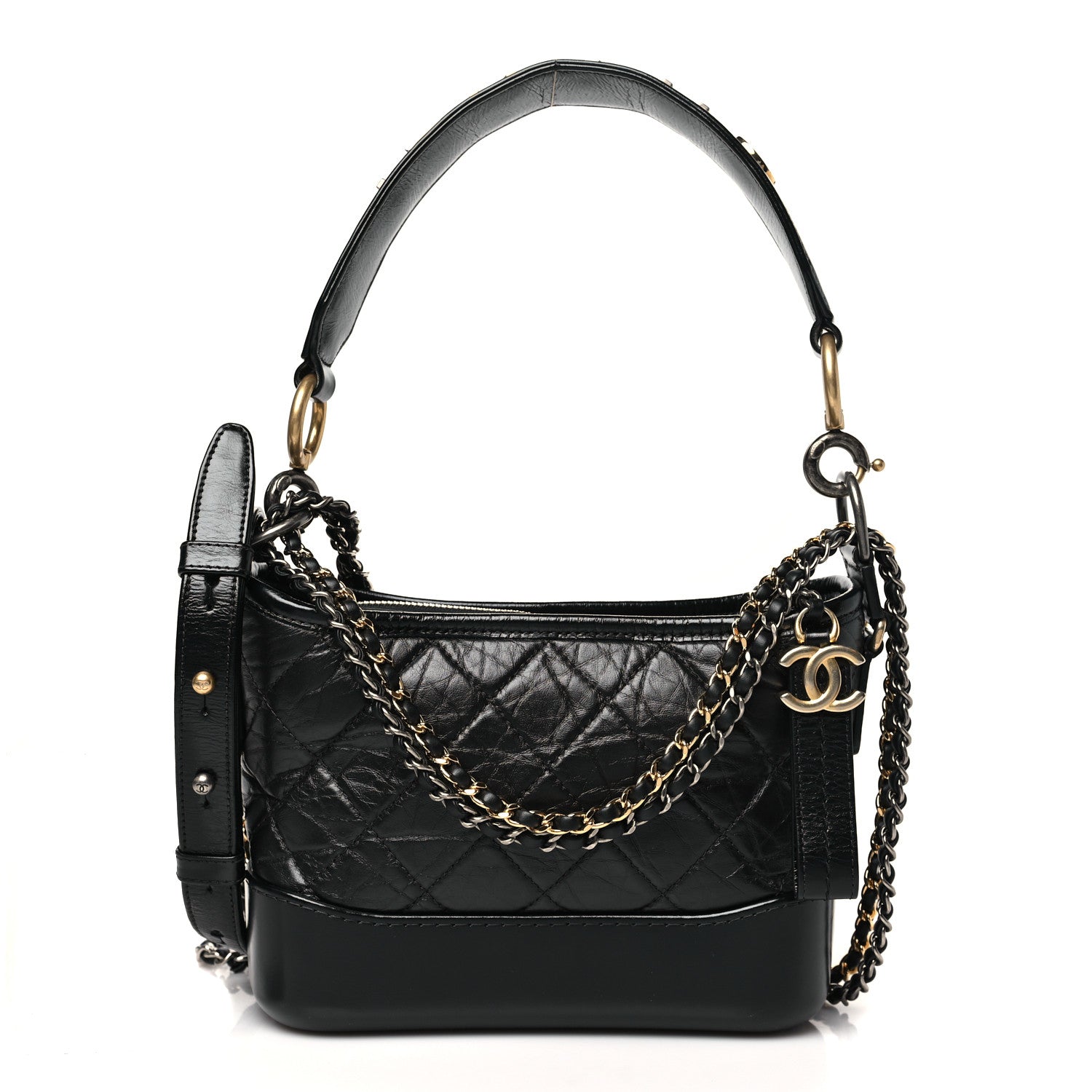 Chanel Aged Calfskin Quilted Small Gabrielle Logo Hobo Black 1 of 10