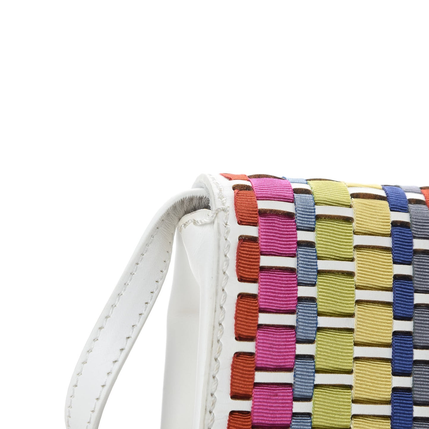 Fabric Calfskin Woven Crossbody White Multicolor