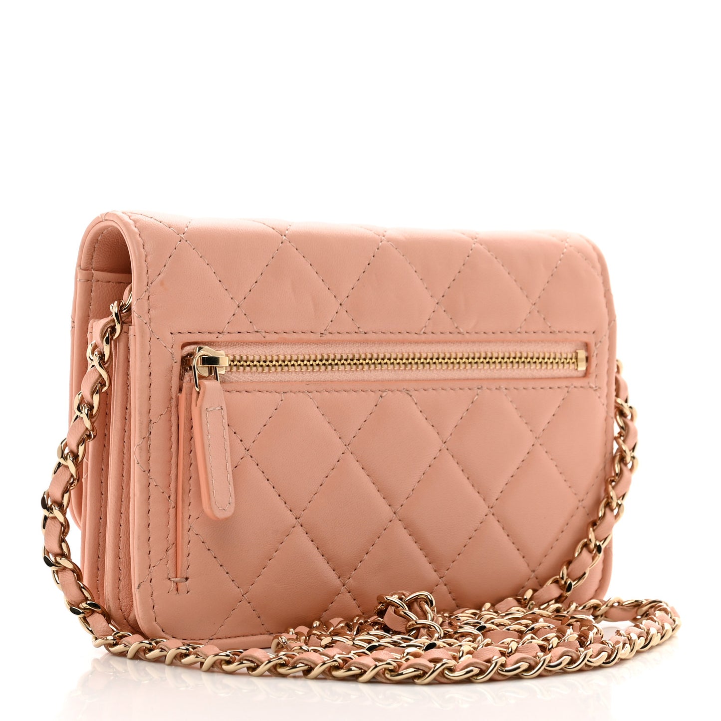 Lambskin Quilted Mini Wallet On Chain WOC Light Pink