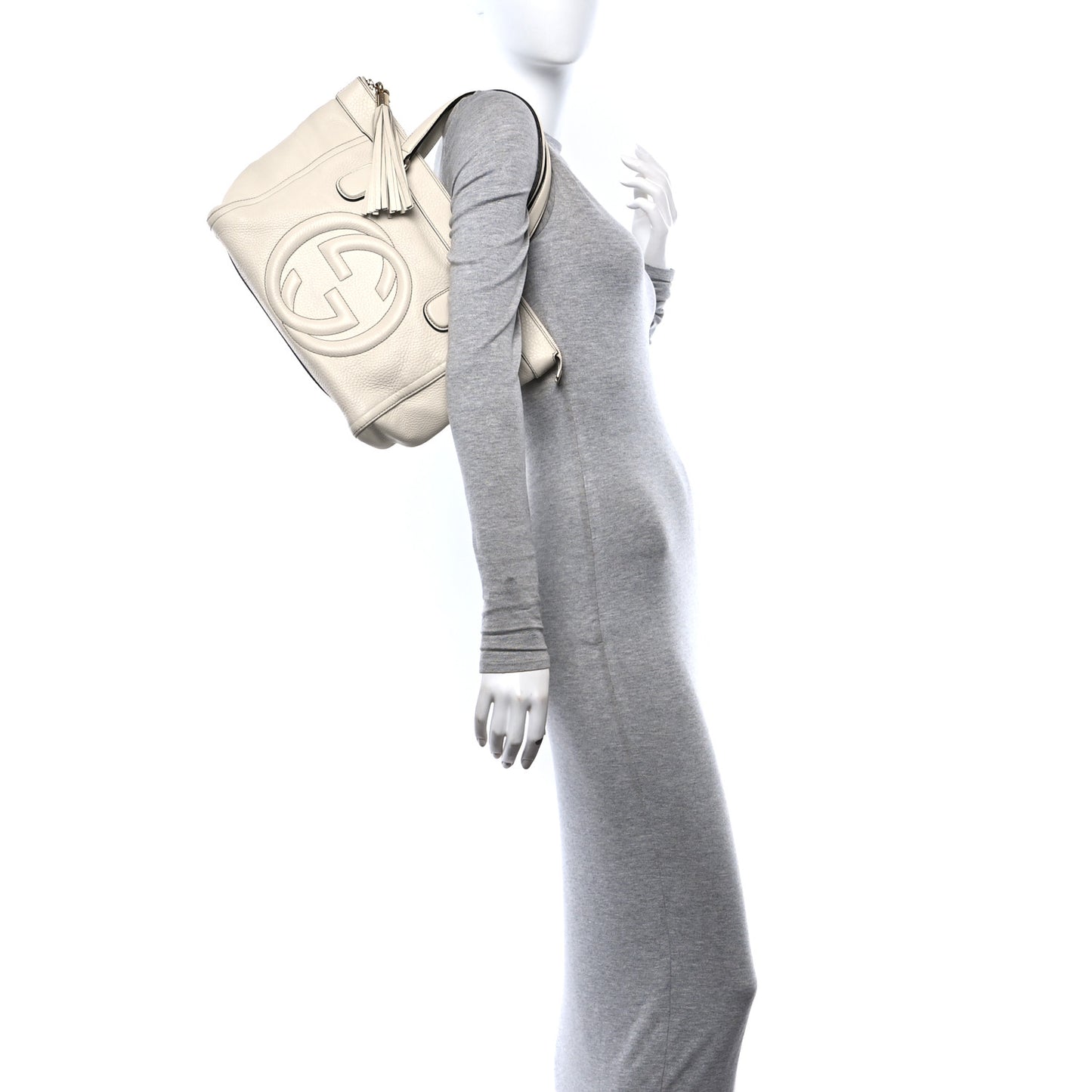Pebbled Calfskin Small Soho Top Handle Bag Off White
