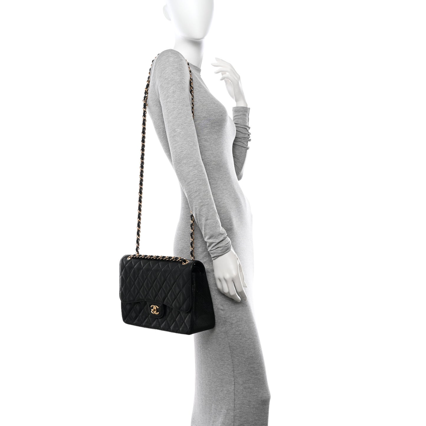Caviar Quilted Jumbo Double Flap Black