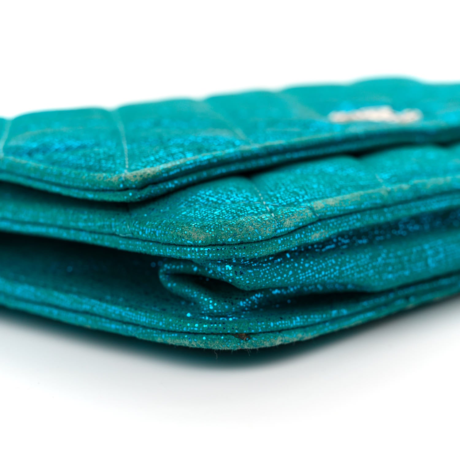 Chanel Metallic Iridescent Calfskin Wallet On Chain WOC Turquoise 9 of 13