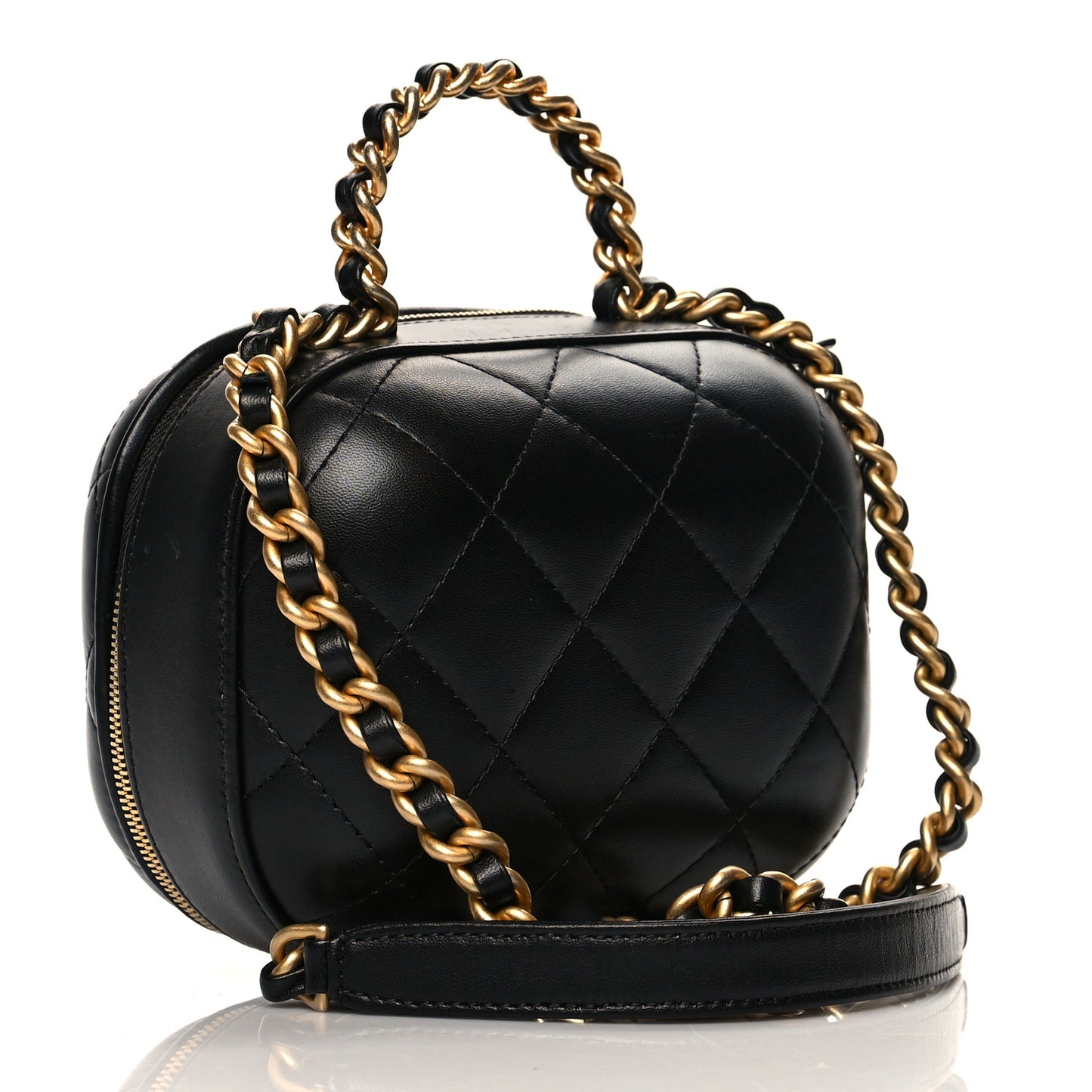 Lambskin Quilted Small CC Bubble Vanity Case With Chain Black