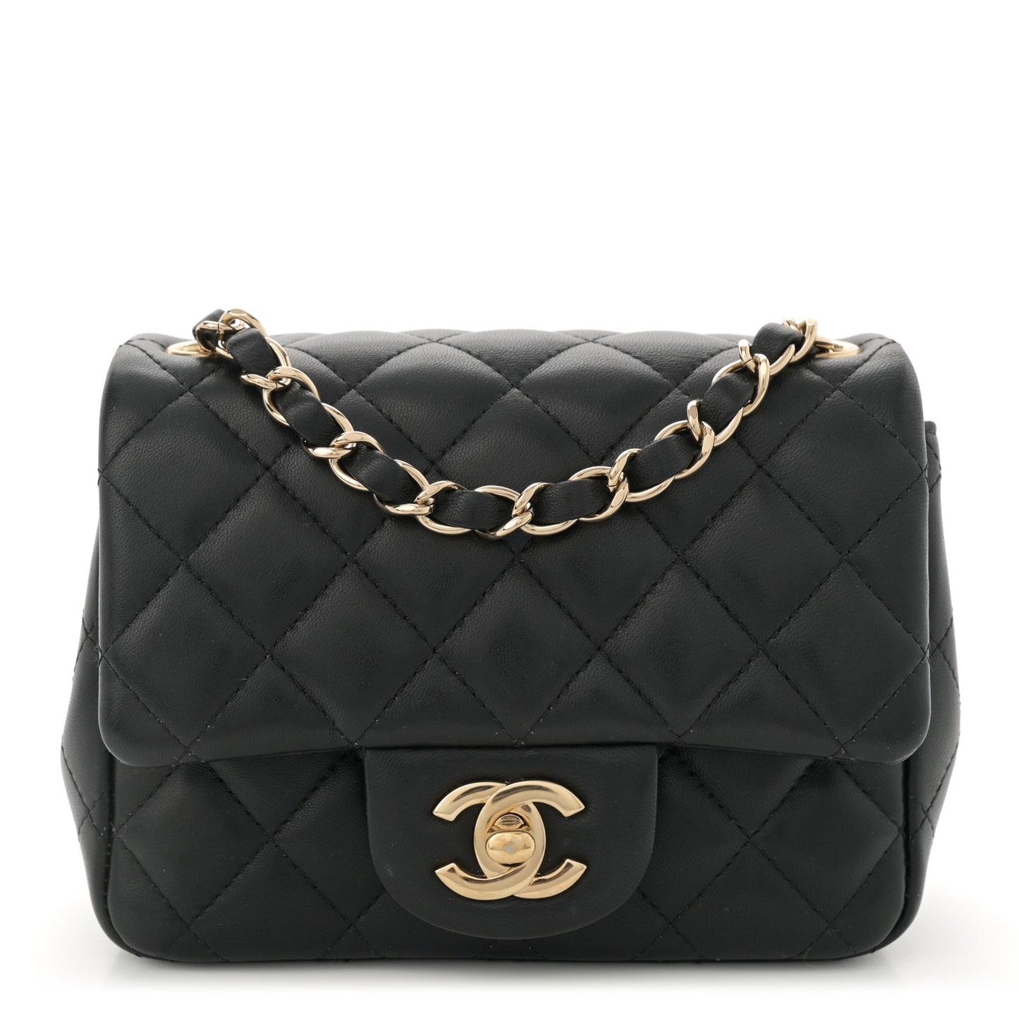 Lambskin Quilted Mini Square Flap Black
