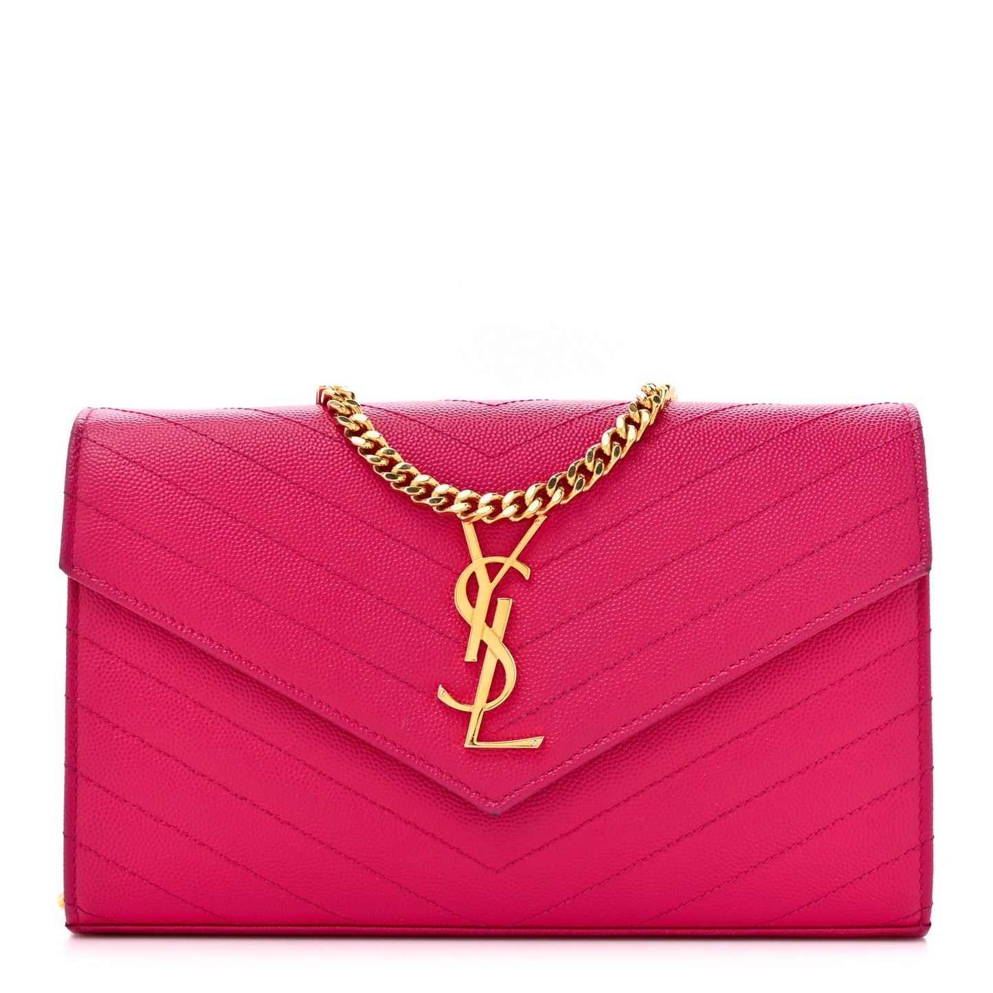 Grain De Poudre Matelasse Chevron Monogram Chain Wallet Hot Pink