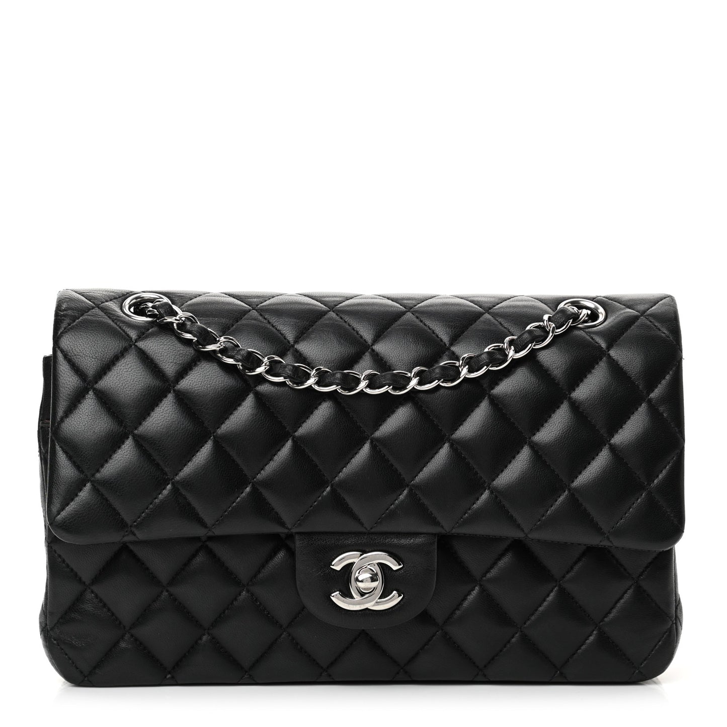 Lambskin Quilted Medium Double Flap Black