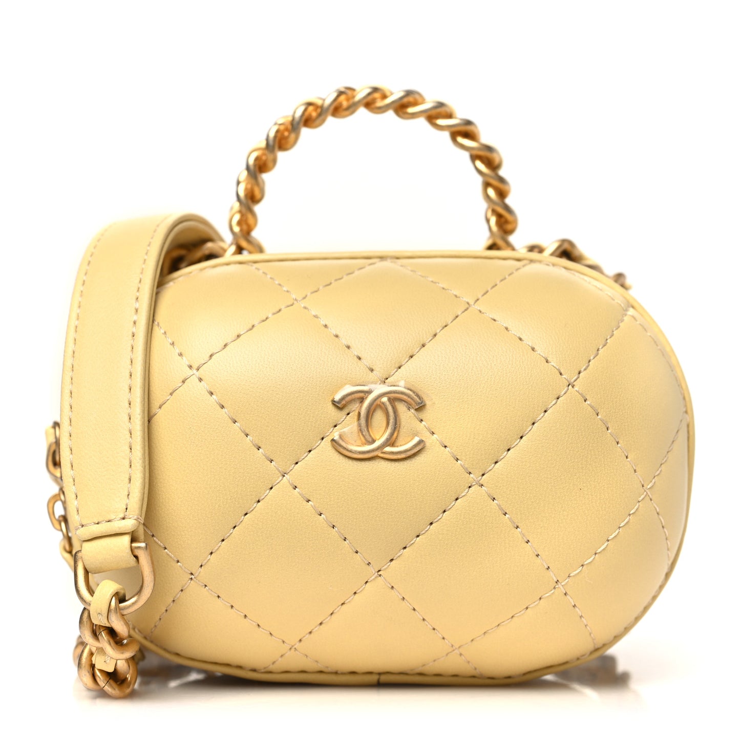 Lambskin Quilted CC Bubble Vanity Case With Chain Light Yellow