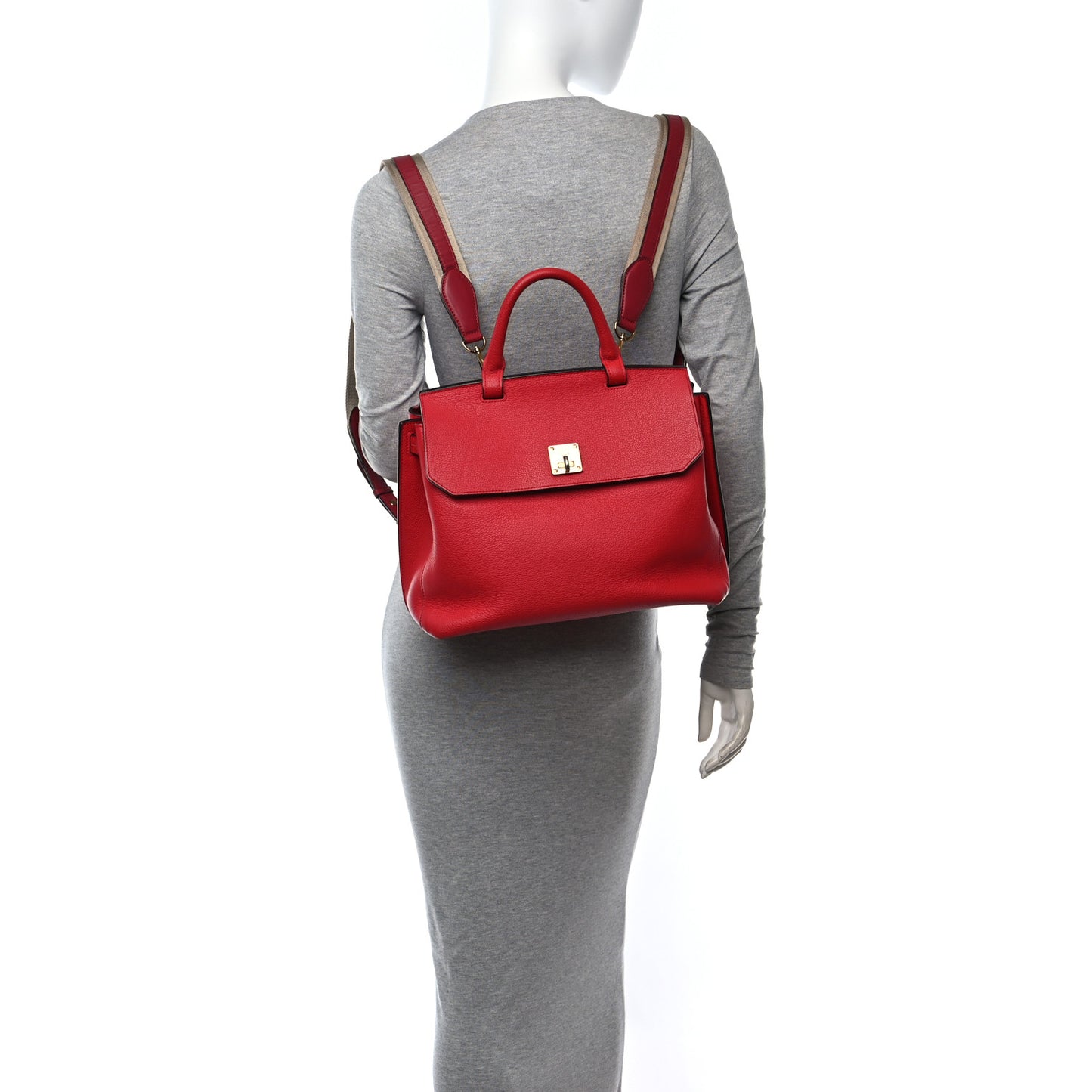 Grained Calfskin Large Milla Convertible Backpack Red