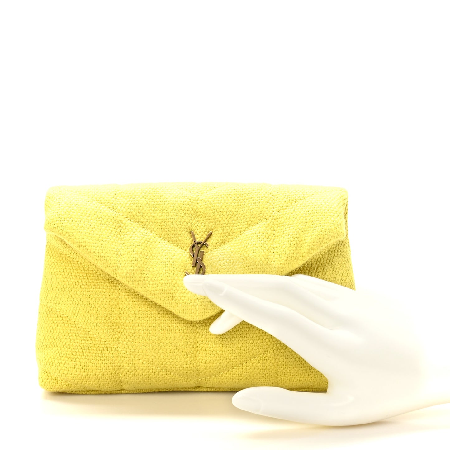 Canvas Quilted Loulou Puffer Monogram Pouch Clutch Jaune Citron
