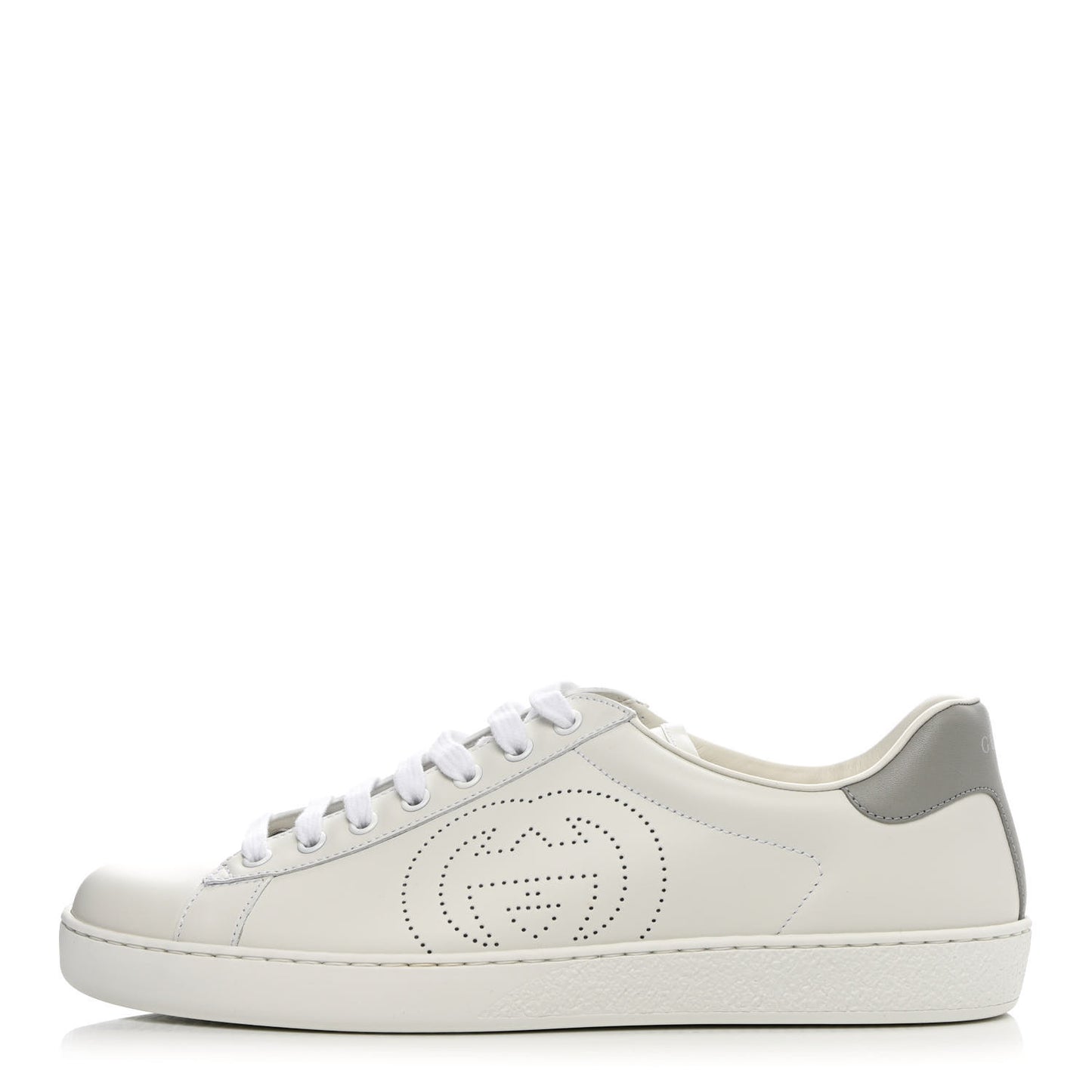 Calfskin Interlocking G Perforated Mens Ace Sneakers 9 White Grey Sky