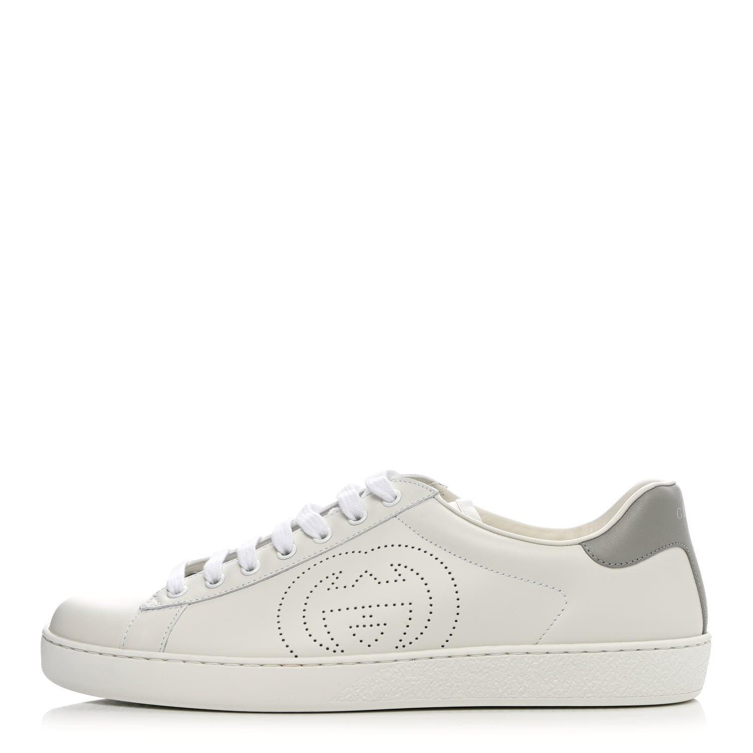 Gucci Calfskin Interlocking G Perforated Mens Ace Sneakers 9 White Grey Sky 1 of 11