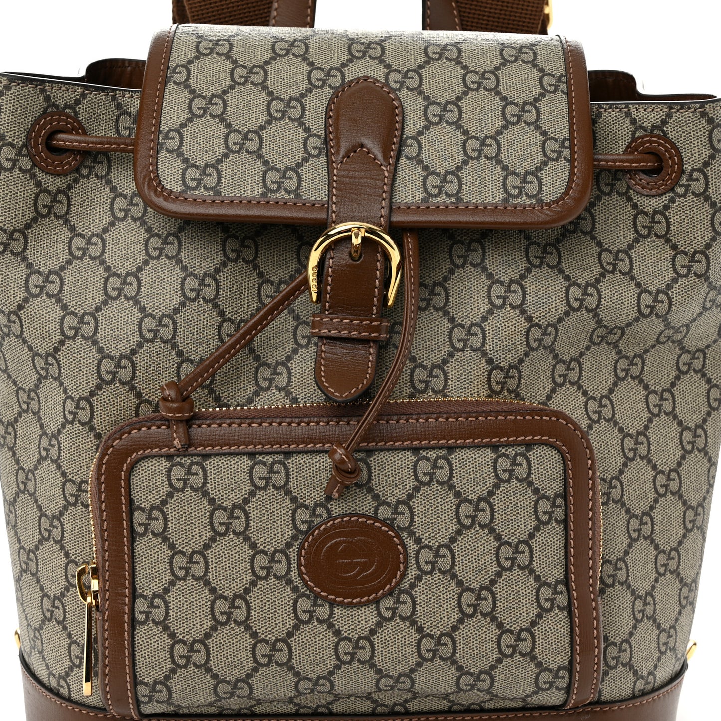 GG Supreme Monogram Azalea Calfskin Retro Interlocking G Buckle Backpack Beige Ebony Brown Sugar