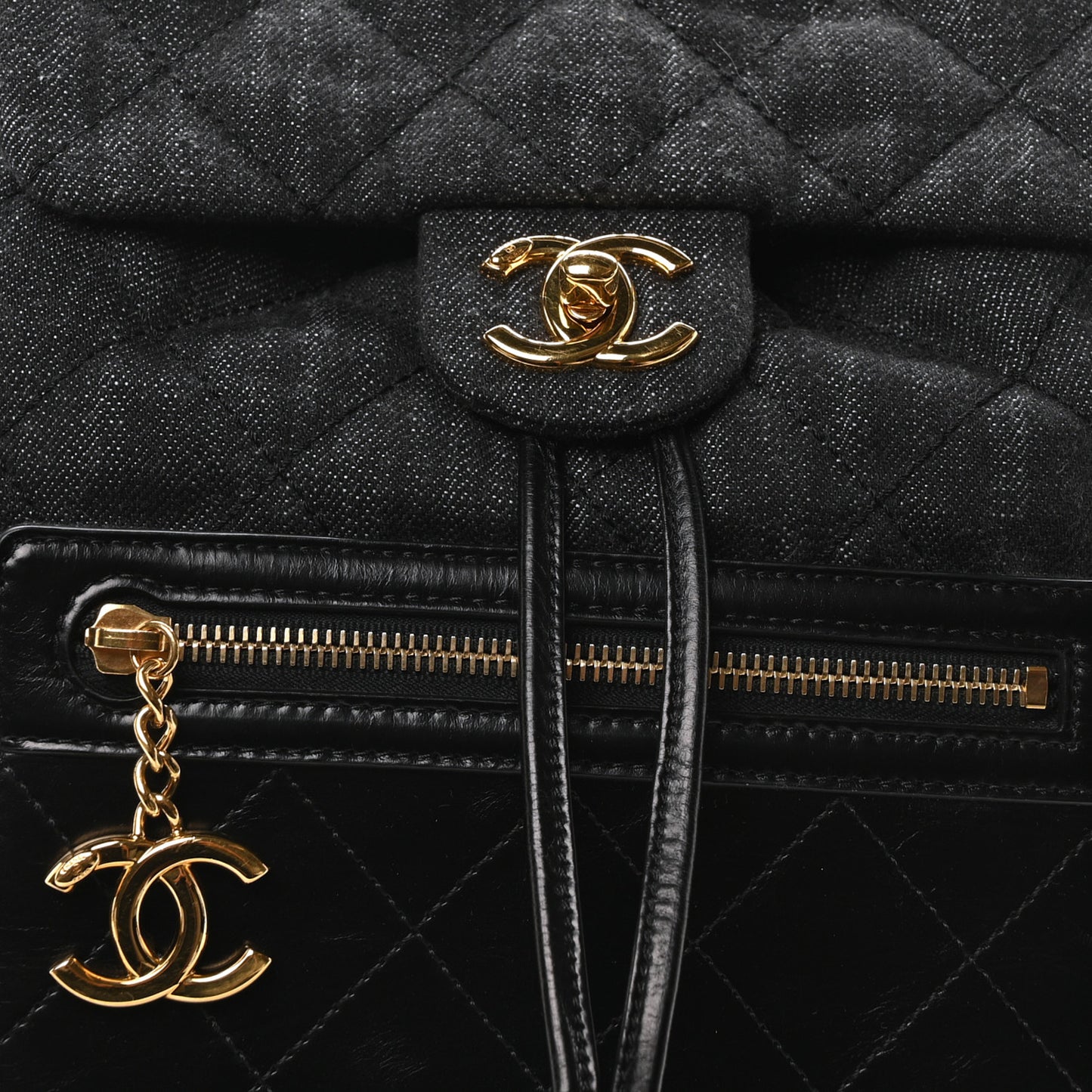 Denim Calfskin Quilted Backpack Black