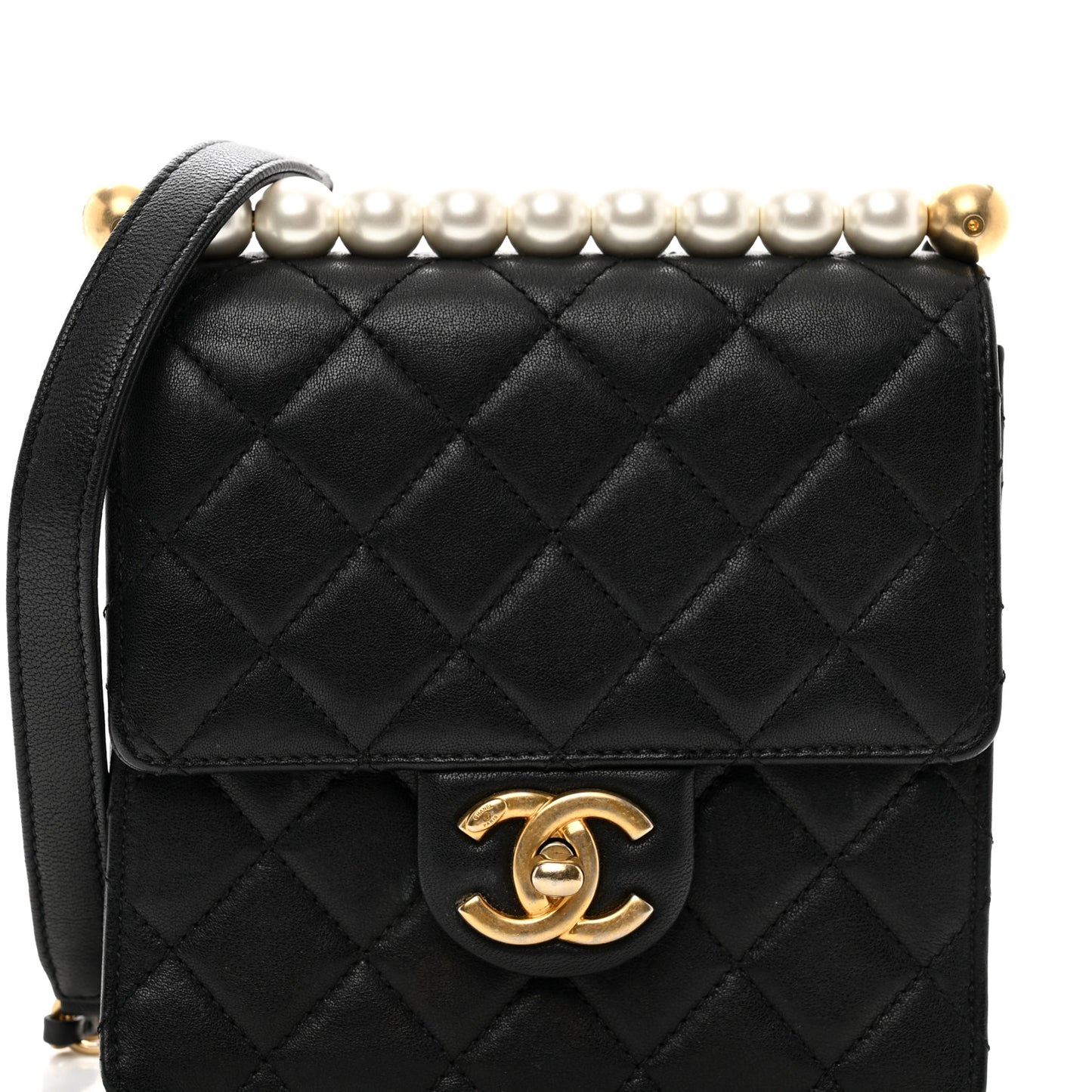 Lambskin Quilted Chic Pearls Flap Black