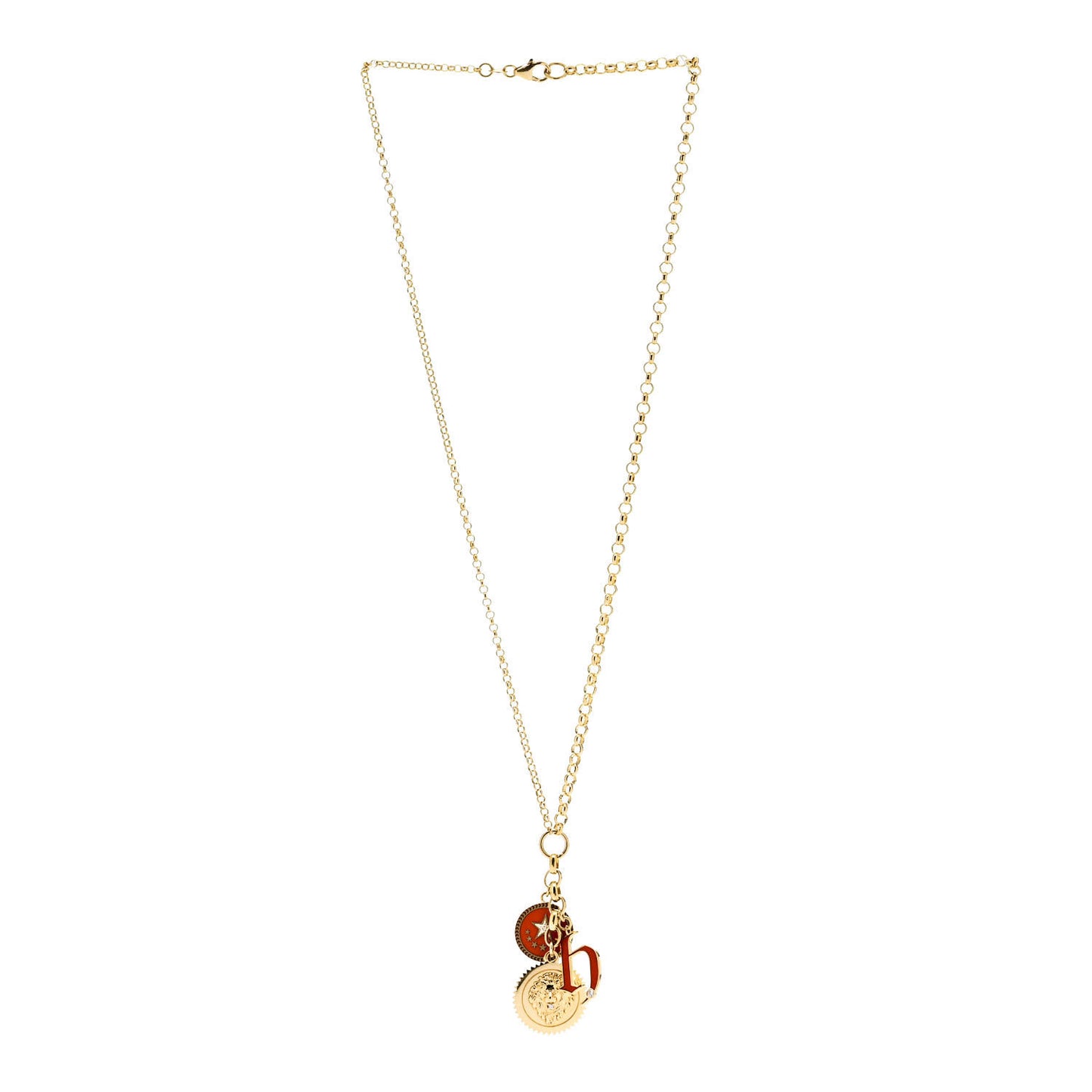 18K Yellow Gold Enamel Medium Strength Petite Champlevé Star Medallion Initial Mixed Belcher Extension Chain Necklace