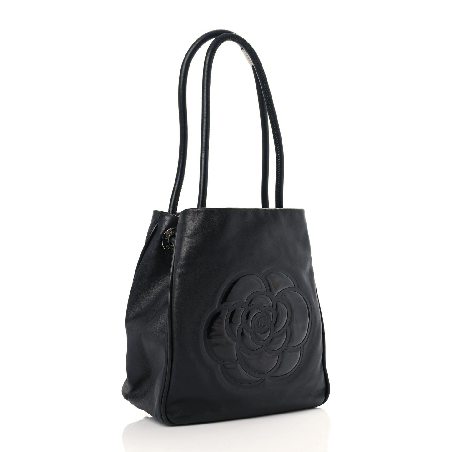 Lambskin Patent Calfskin Camellia Tote Black