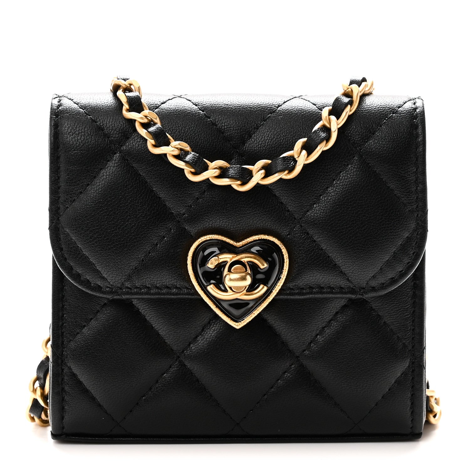 Chanel Lambskin Plexiglass Quilted Coco Love Clutch With Chain