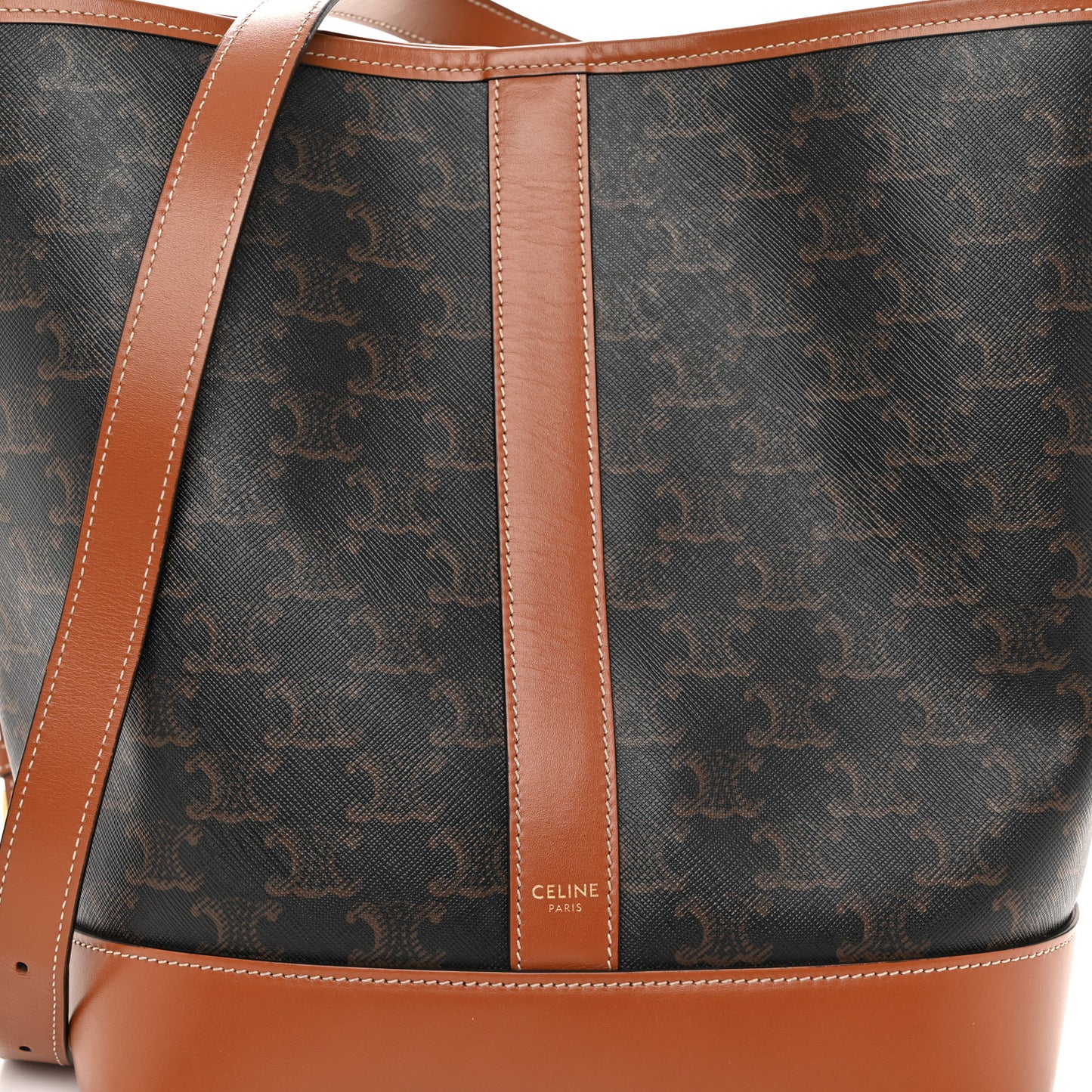 Triomphe Canvas Calfskin Medium Bucket Bag Tan