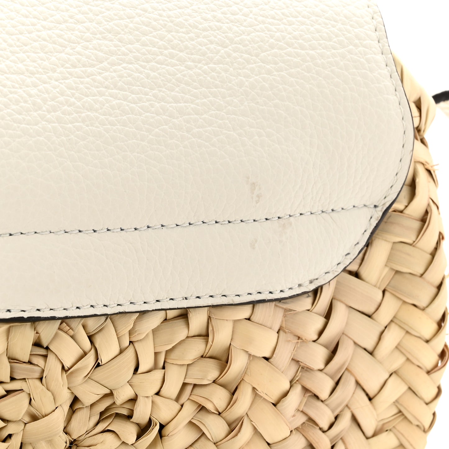 Raffia Small Grain Calfskin Small Marcie Basket Crossbody White