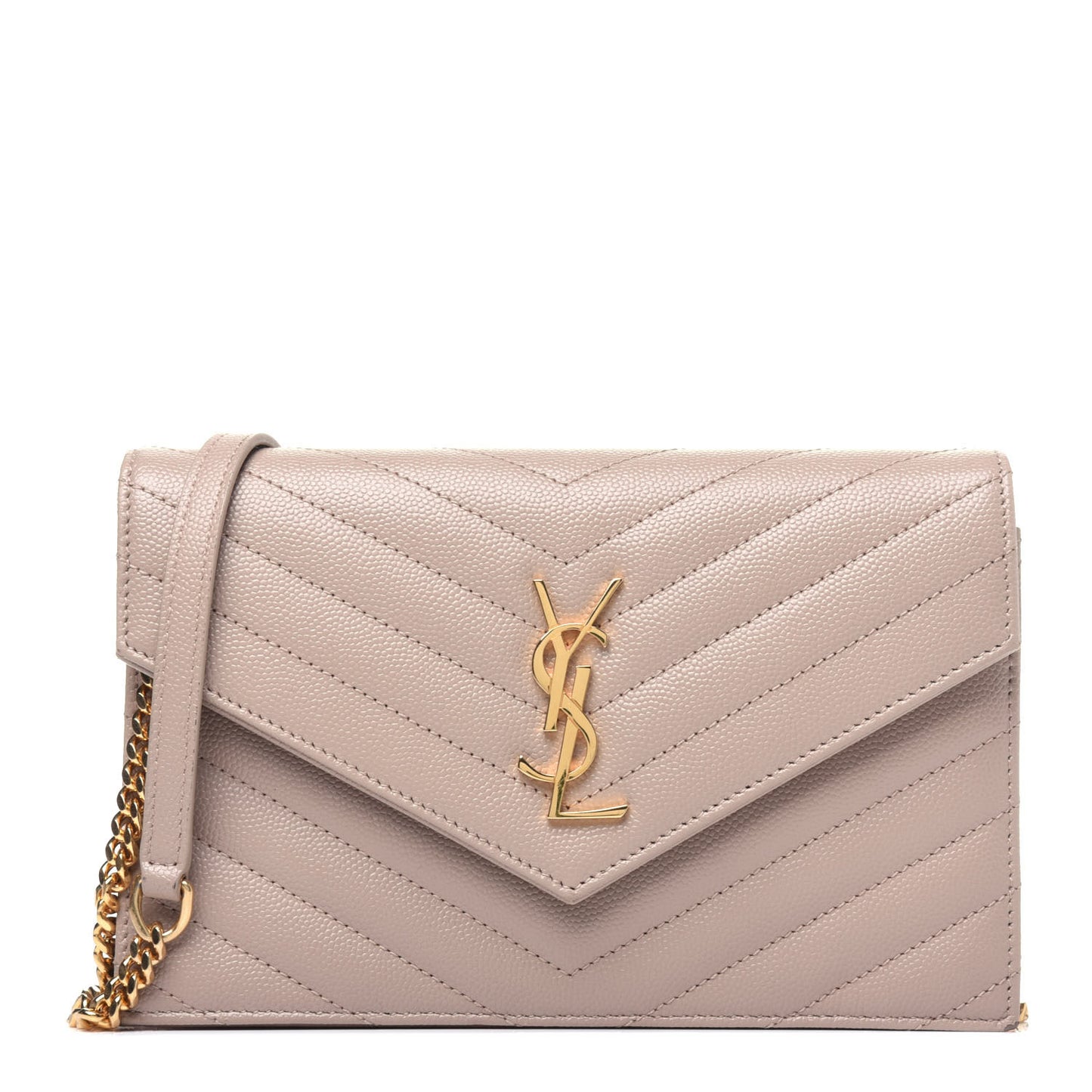 Grain De Poudre Matelasse Chevron Monogram Envelope Chain Wallet Dark Beige