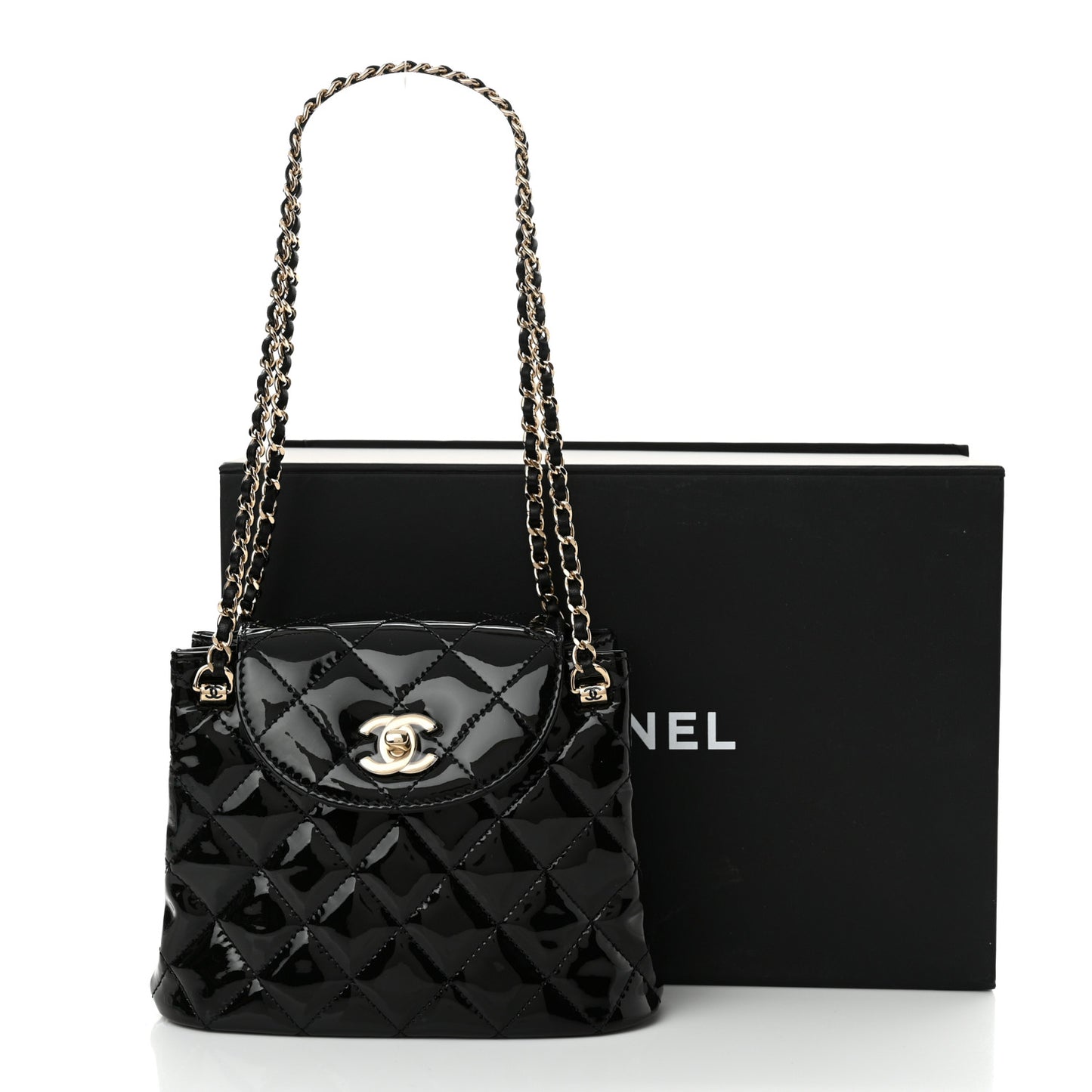 Patent Quilted Shiny Coco Small Flap Hobo Black