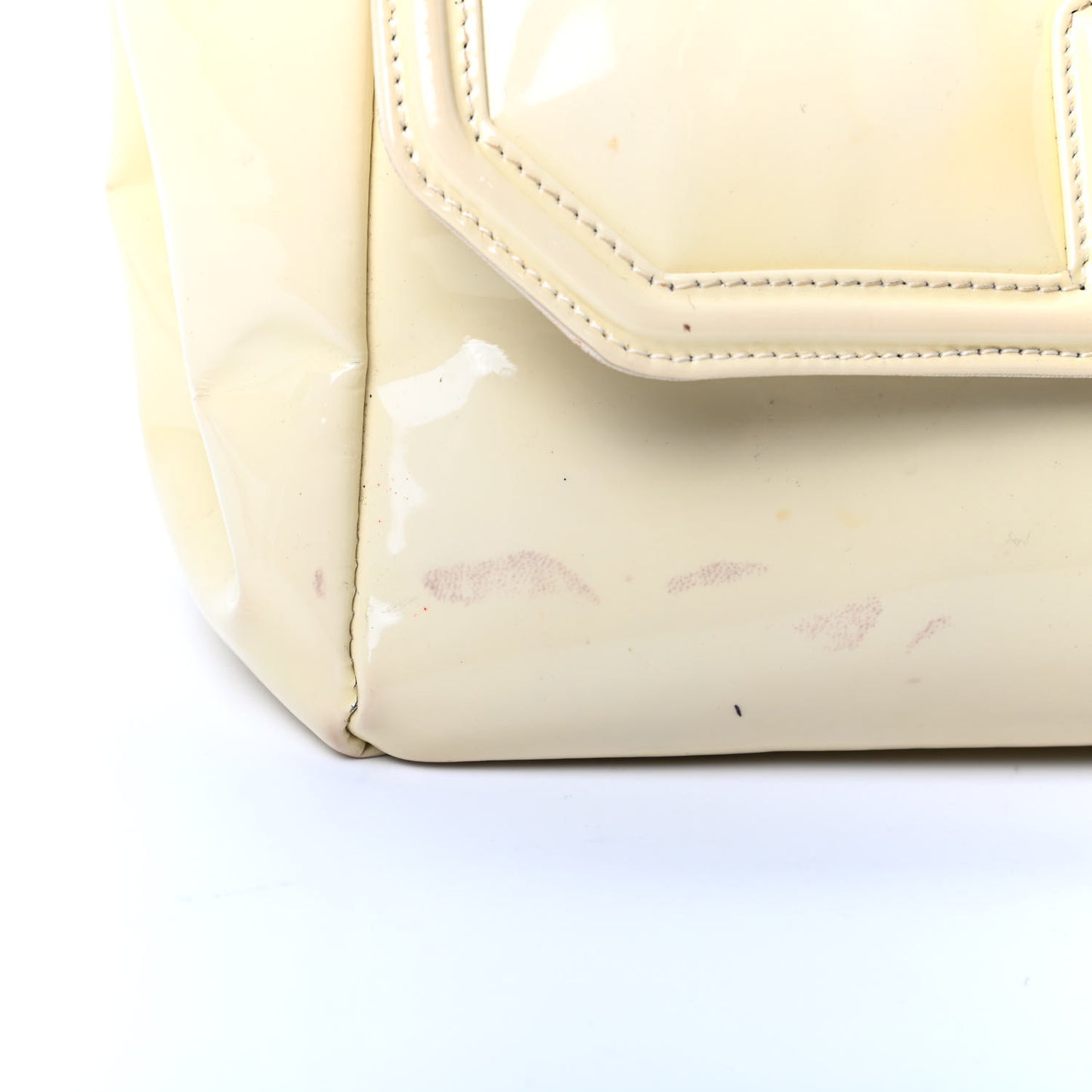 Patent Calfskin Mademoiselle Lock Bijoux Chain Flap Beige