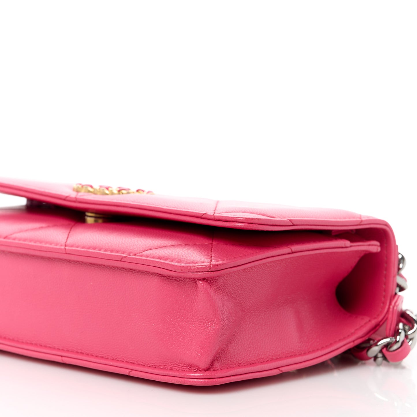 Lambskin Quilted Chanel 19 Wallet On Chain WOC Dark Pink