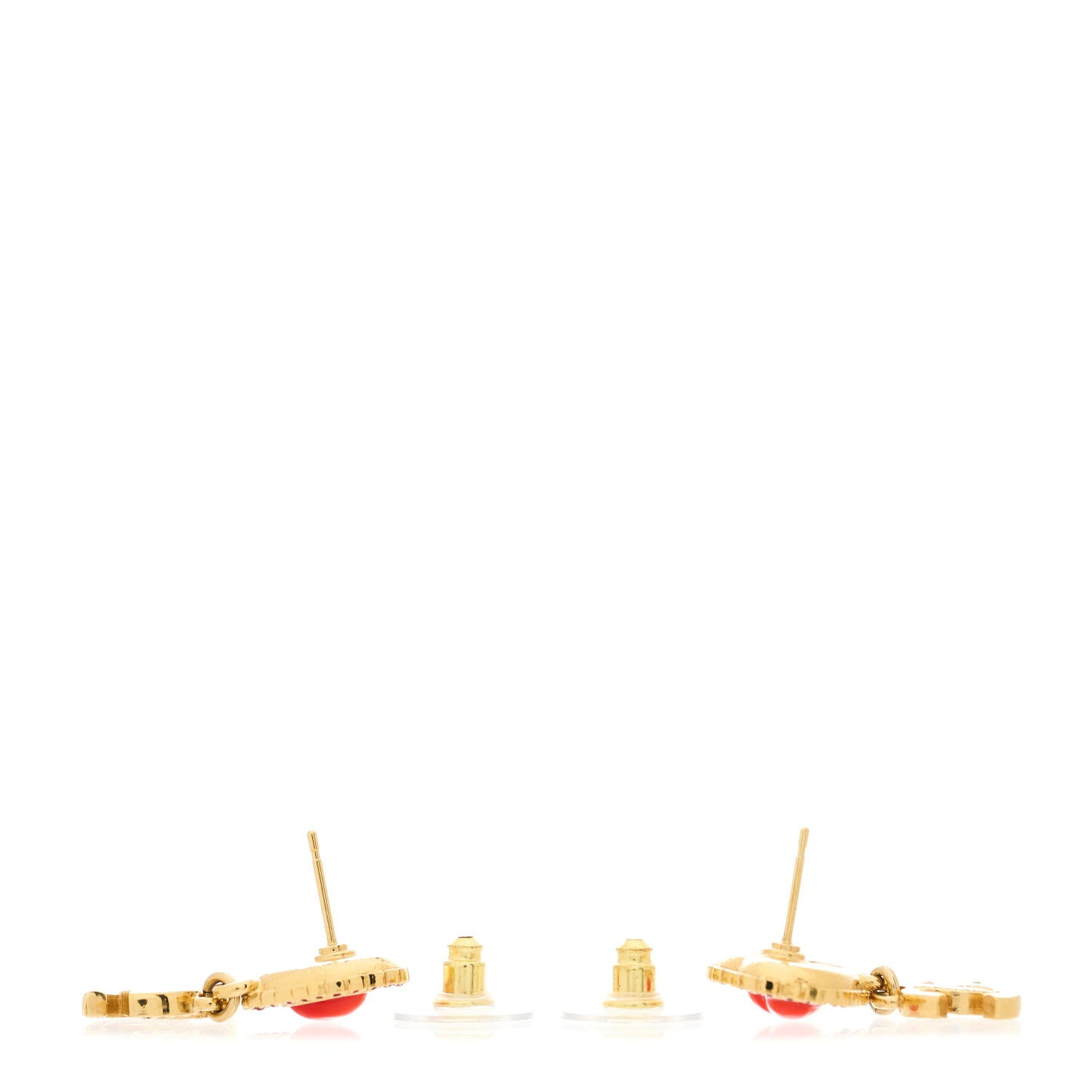 Resin Crystal CC Heart Drop Earrings Red Gold