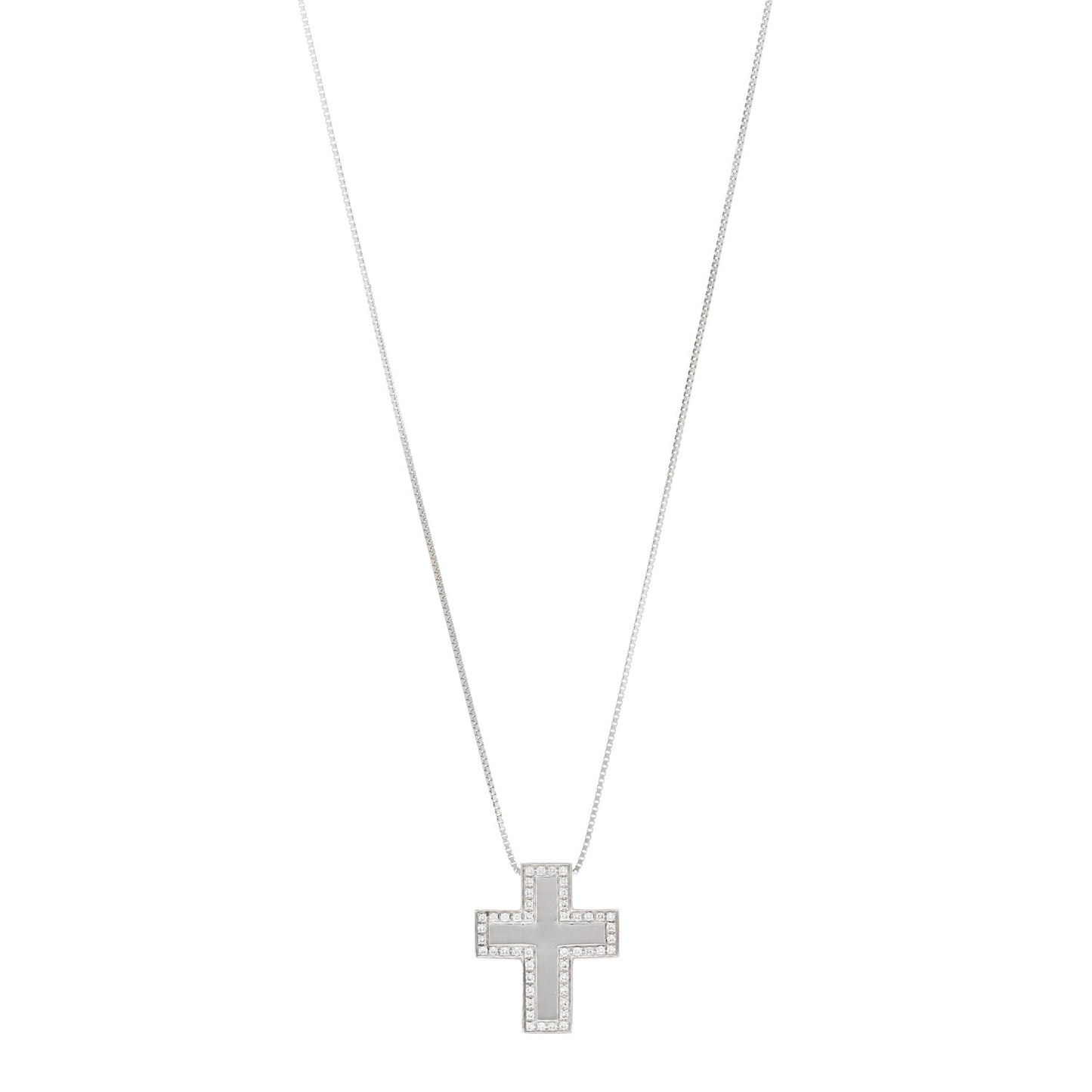 18K White Gold Diamond Cross Pendant Necklace
