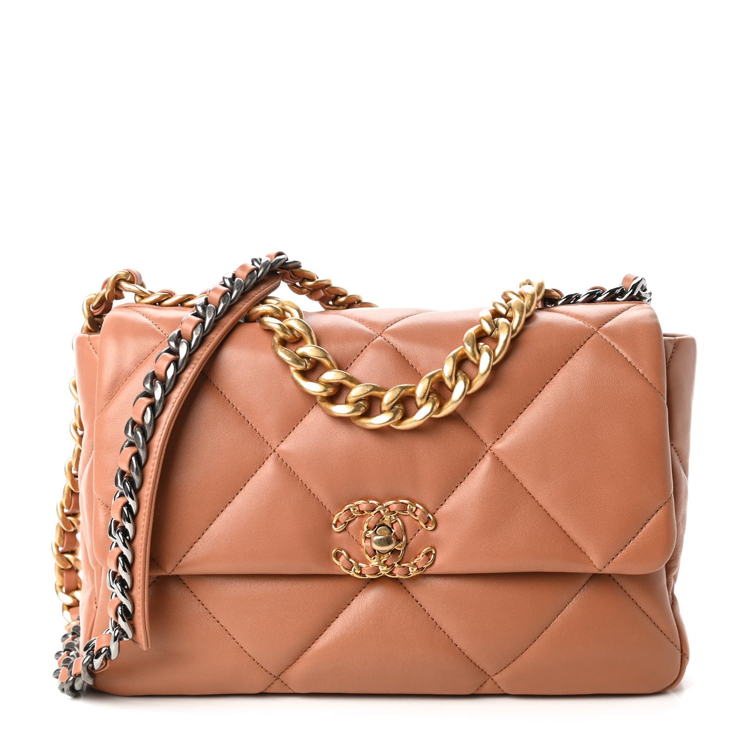 Lambskin Quilted Large Chanel 19 Flap Brown