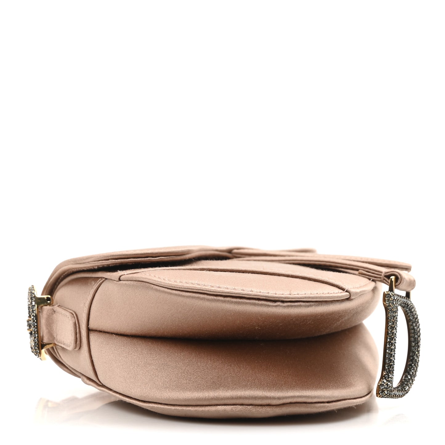 Satin Crystal Mini Saddle Bag Powder Beige