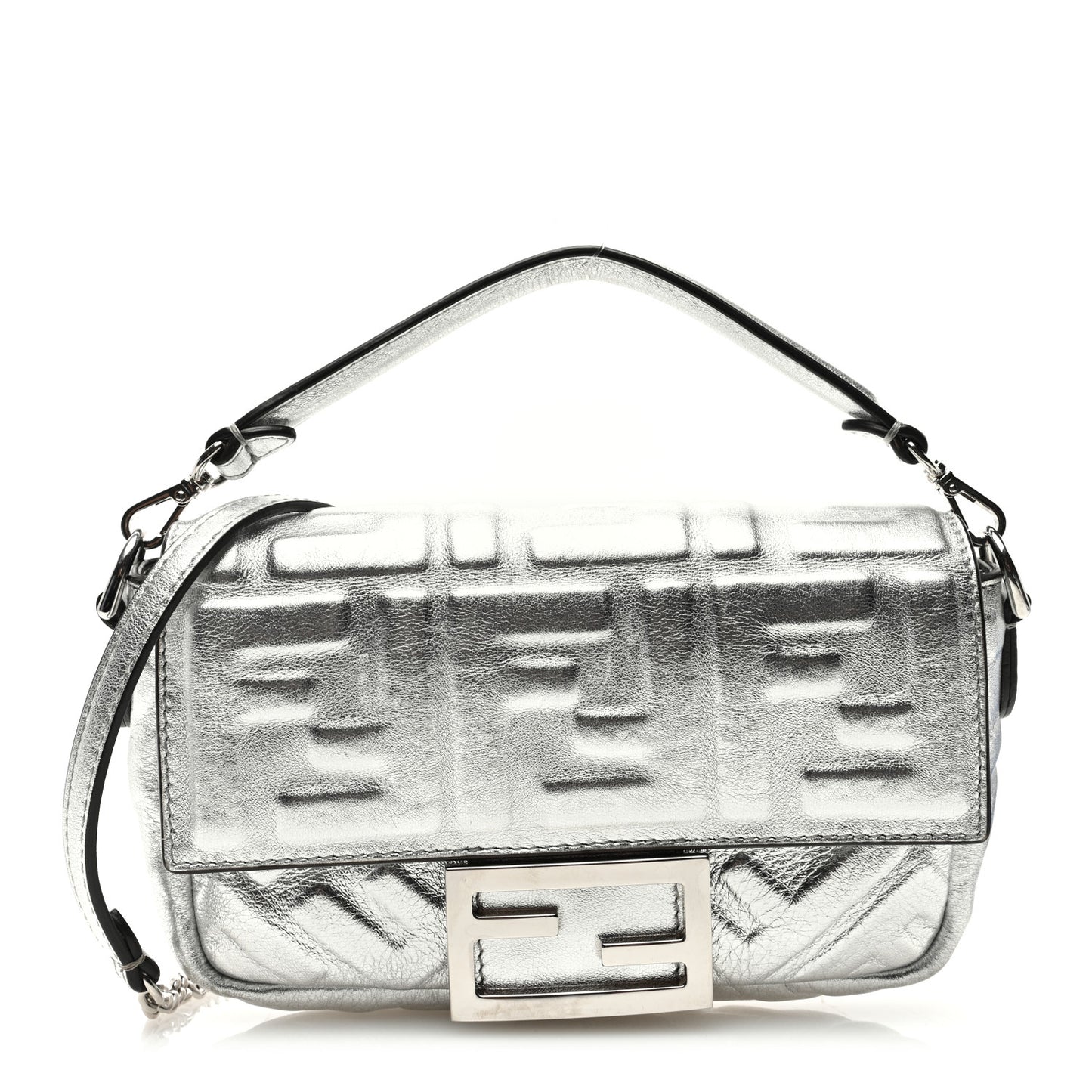 Vitello Catalan FF 1974 Embossed Mini Baguette Argento