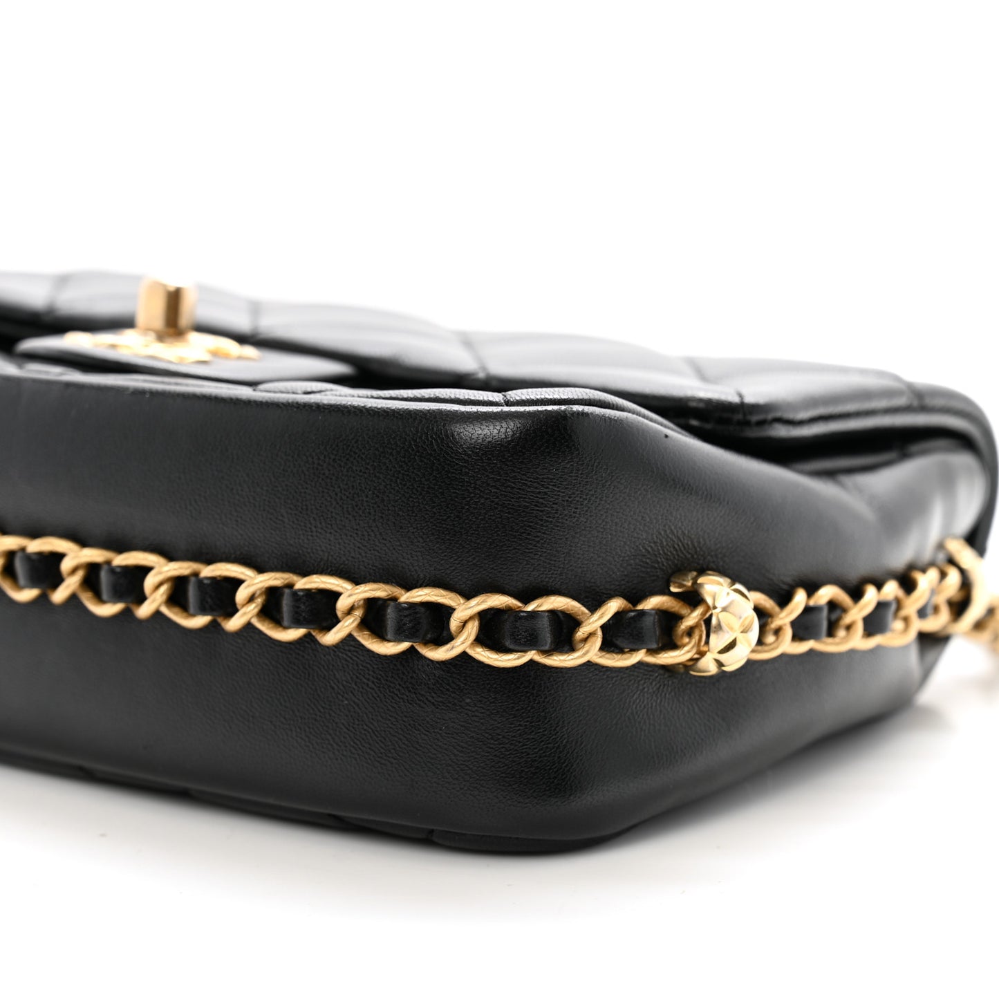 Lambskin Quilted Chain Around Mini Flap Bag Black