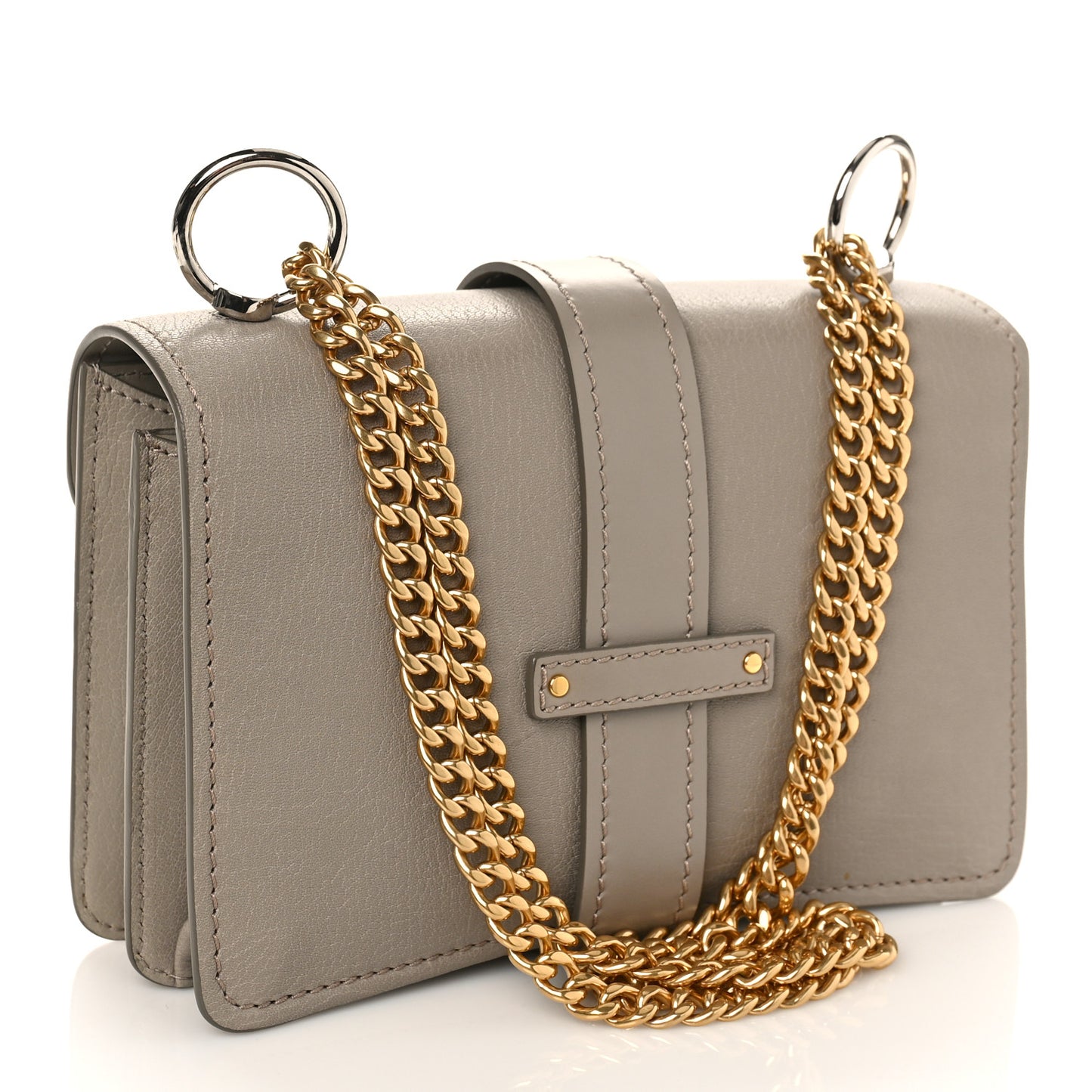 Shiny Goatskin Calfskin Aby Chain Shoulder Bag Motty Grey