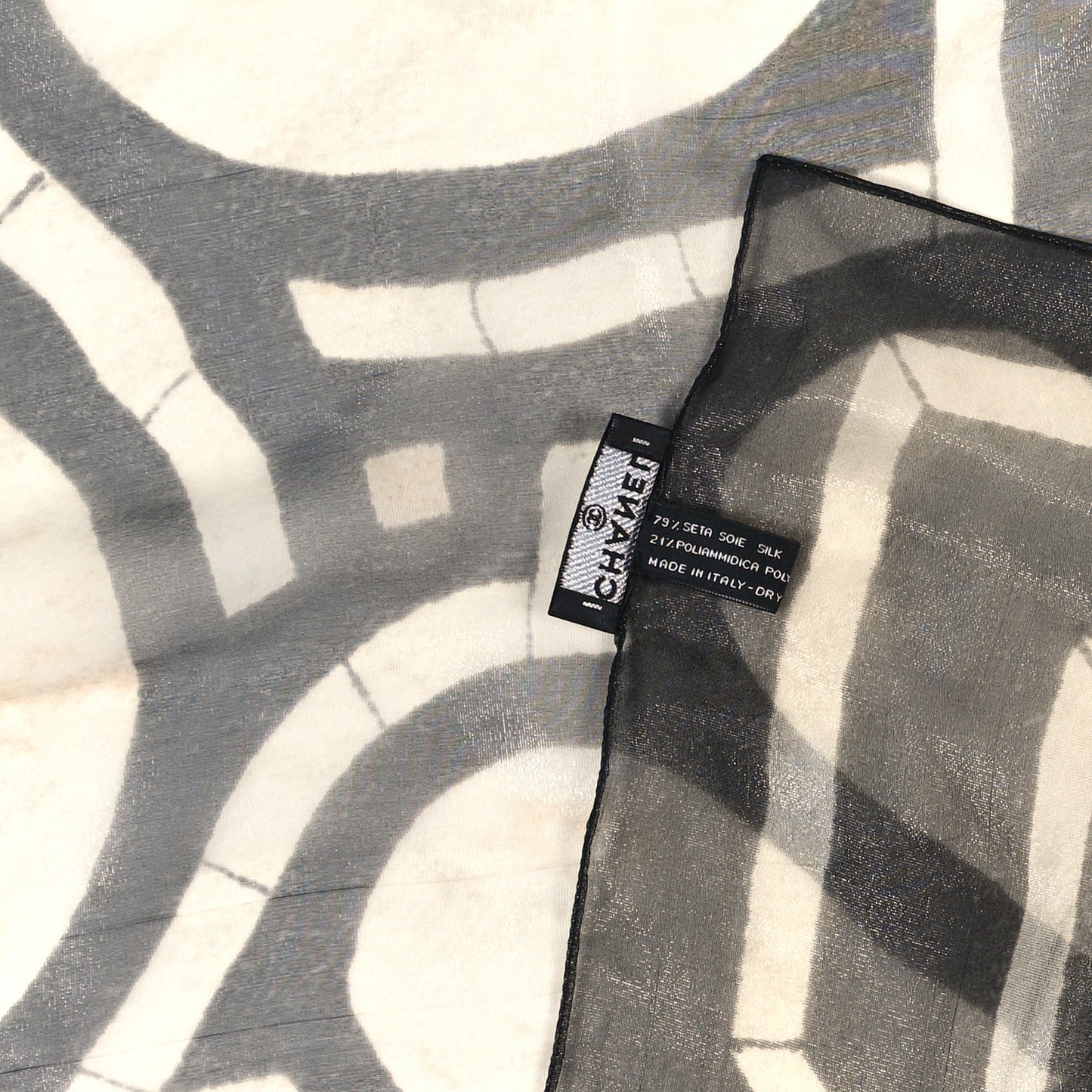 Metallic Silk Polyamide Geometric Square Scarf White Grey