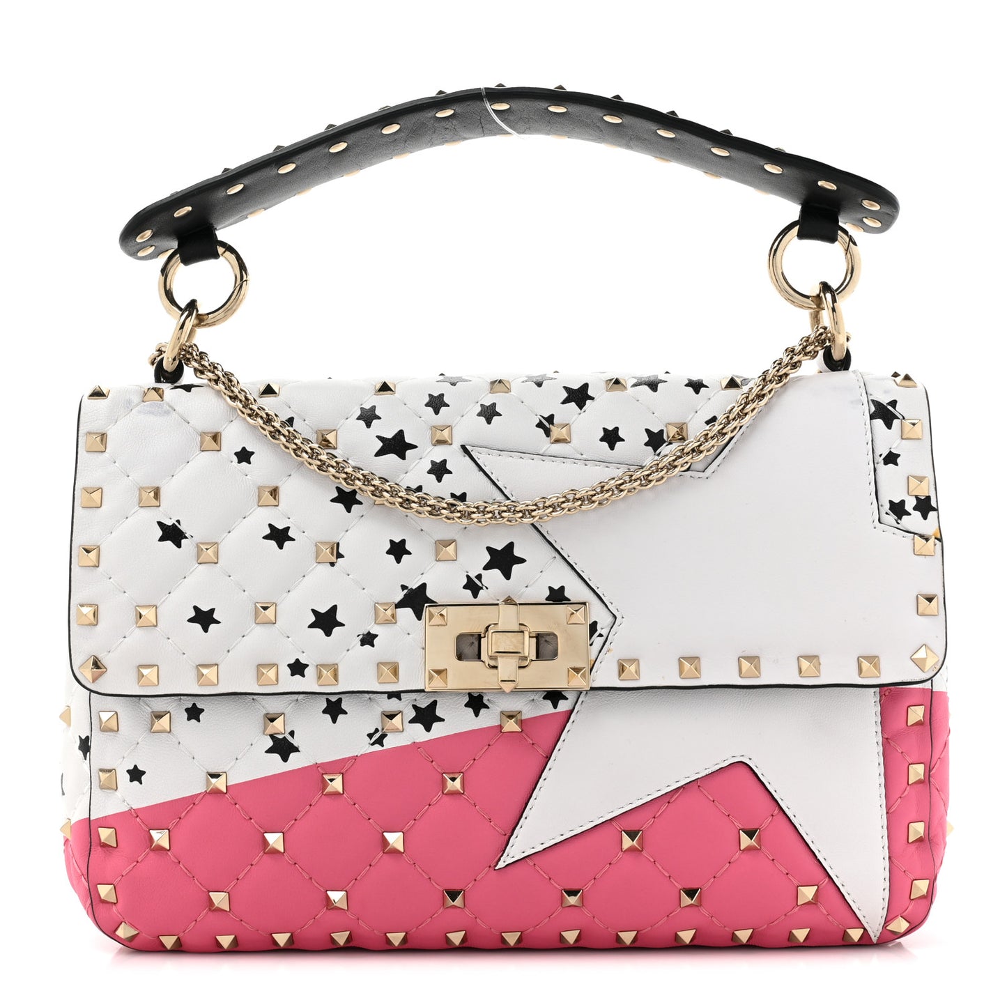 Lambskin Medium Star Rockstud Spike Shoulder Bag White Pink