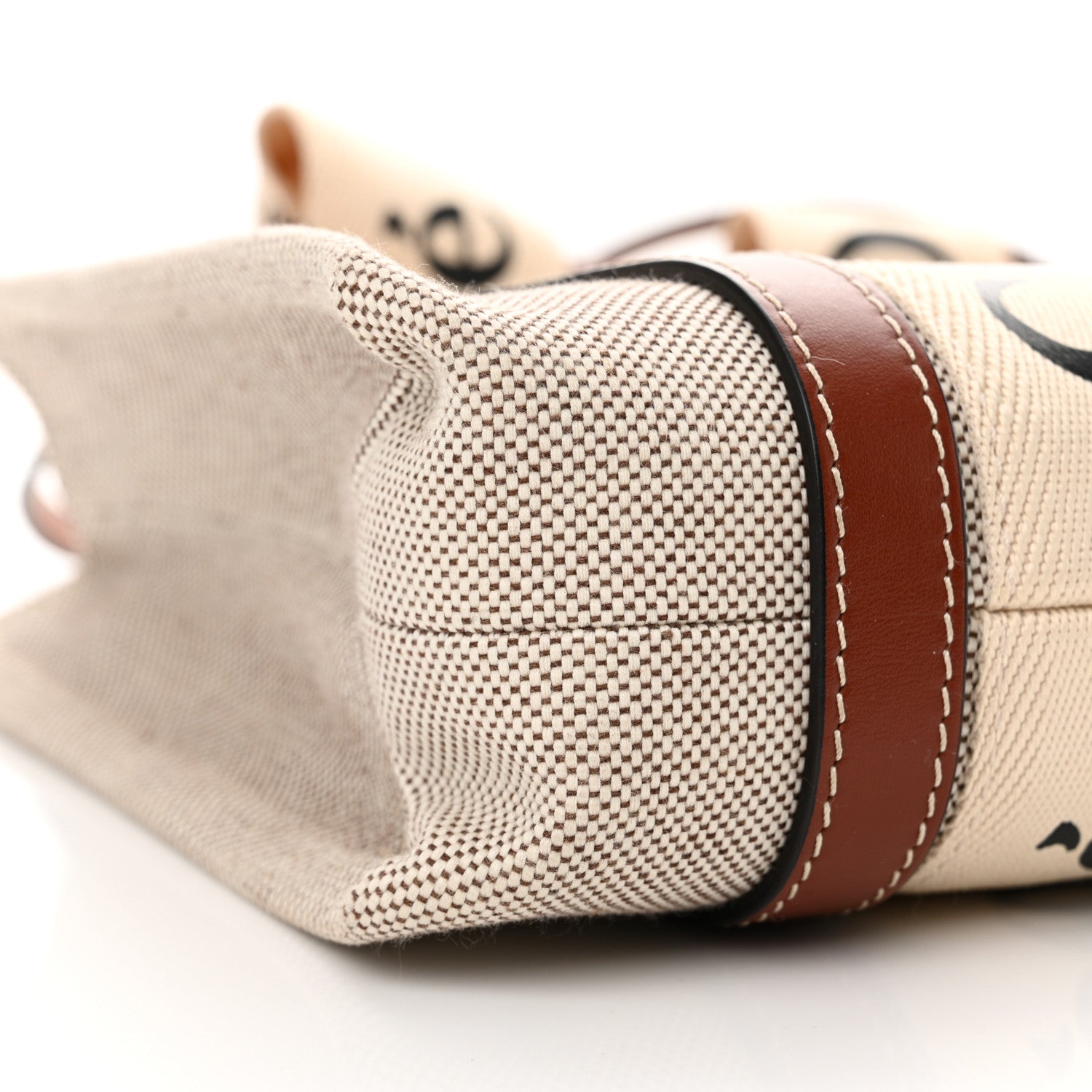 Chloe Cotton Calfskin Small Woody Ribbon Tote With Strap White Brown 9 of 13